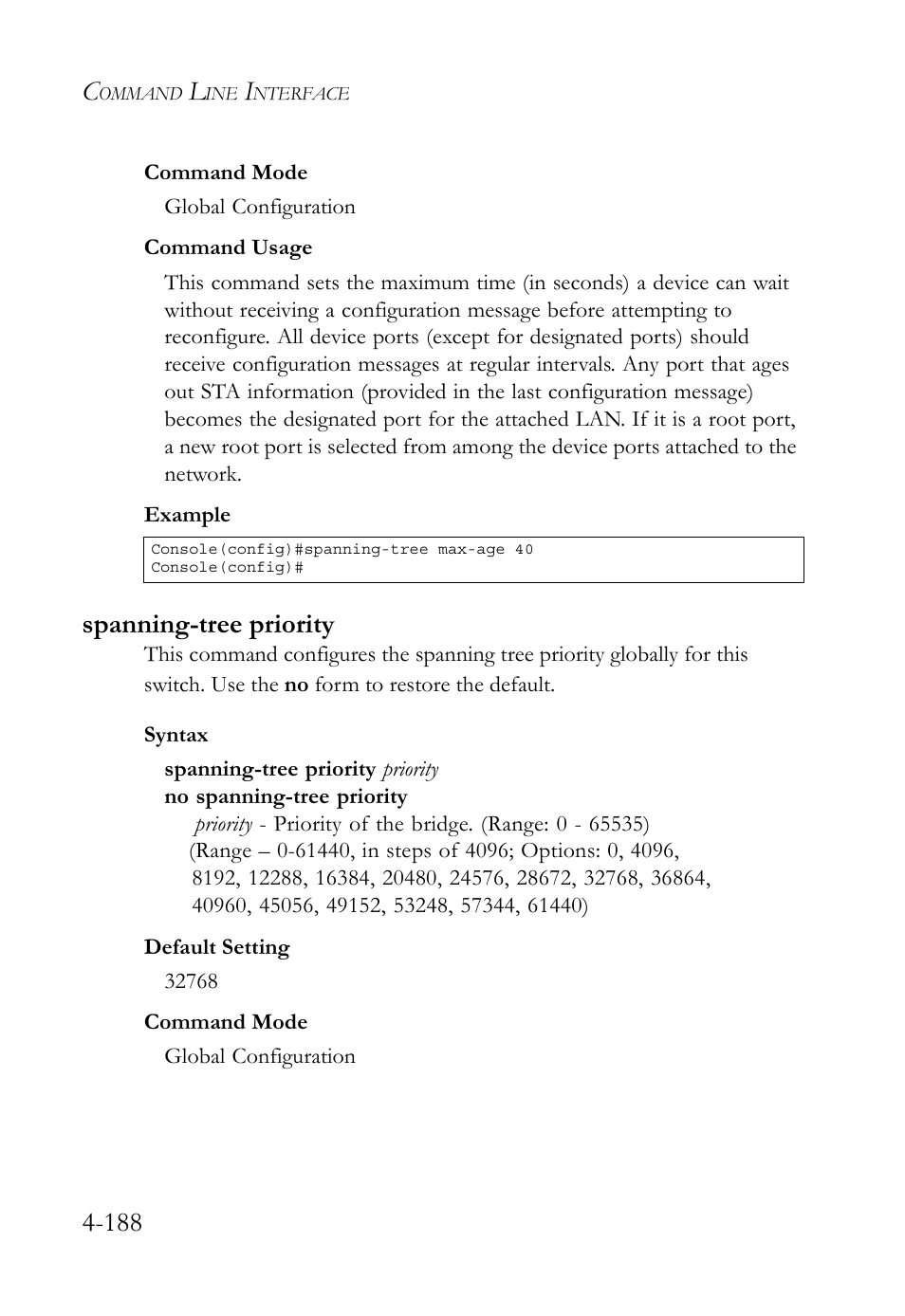 Spanning-tree priority, Spanning-tree priority -188 | SMC Networks TigerSwitch User Manual | Page 430 / 518