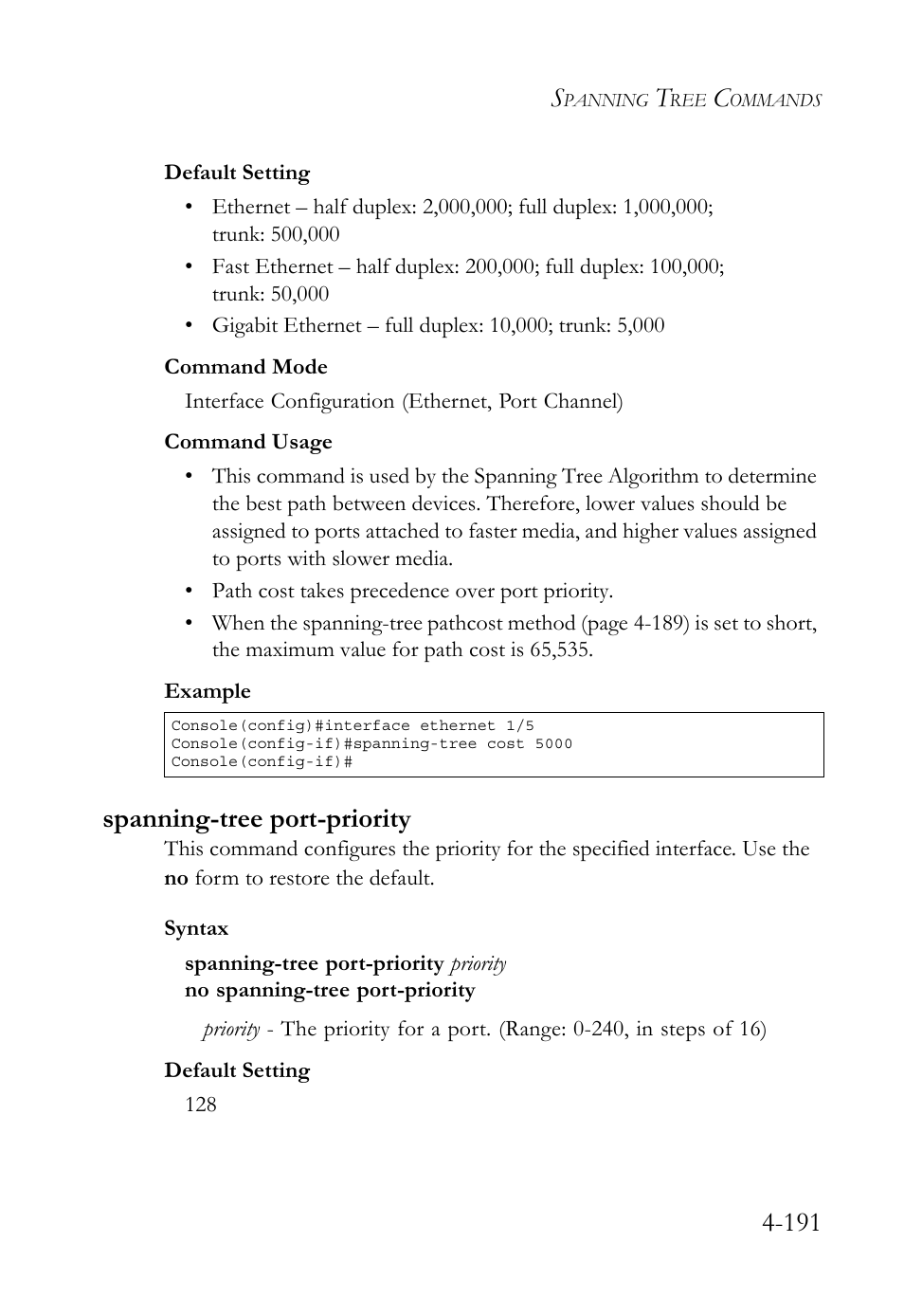 Spanning-tree port-priority, Spanning-tree port-priority -191 | SMC Networks TigerSwitch User Manual | Page 433 / 518