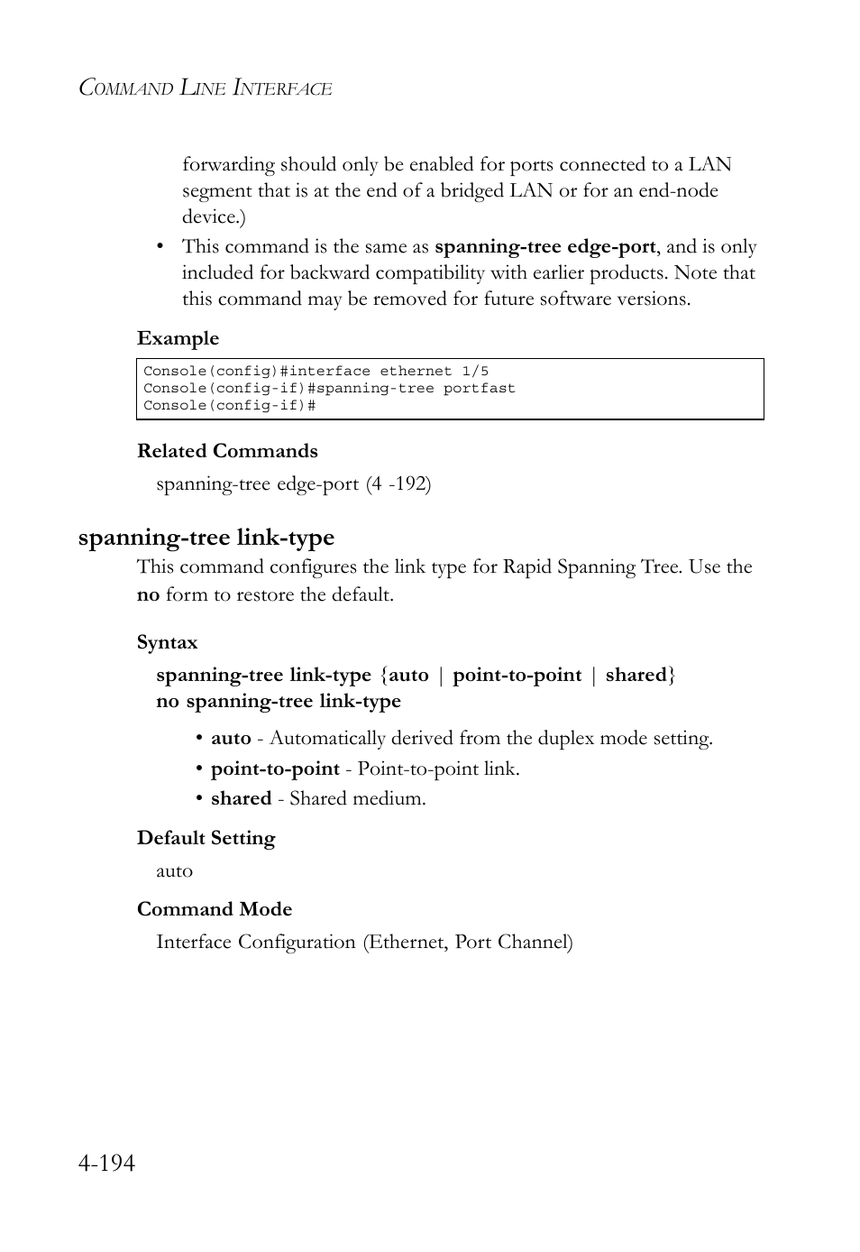 Spanning-tree link-type, Spanning-tree link-type -194 | SMC Networks TigerSwitch User Manual | Page 436 / 518