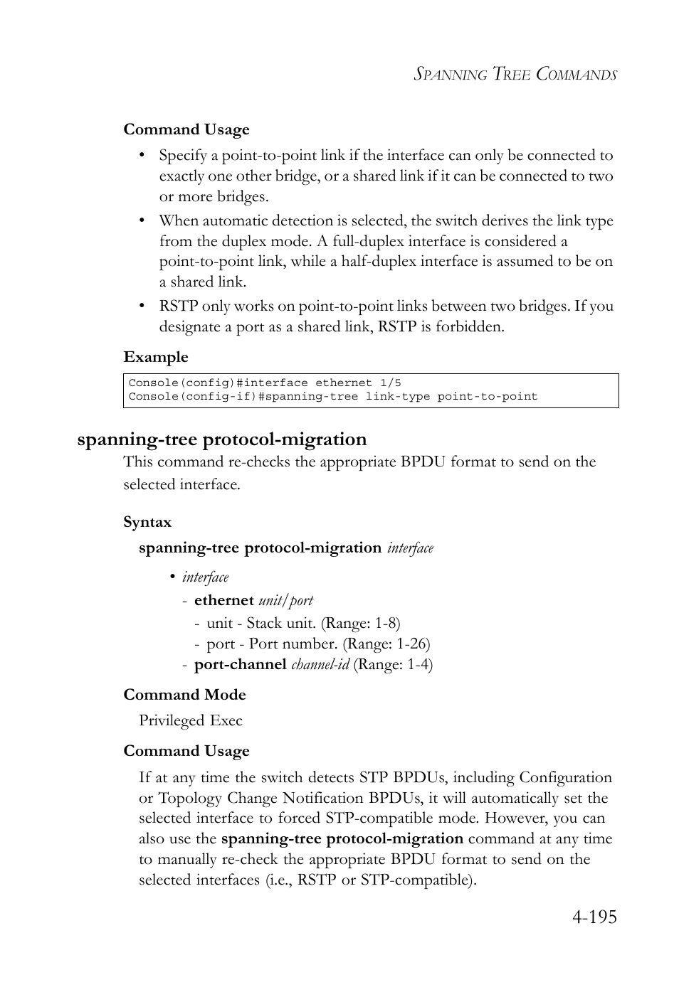 Spanning-tree protocol-migration, Spanning-tree protocol-migration -195 | SMC Networks TigerSwitch User Manual | Page 437 / 518