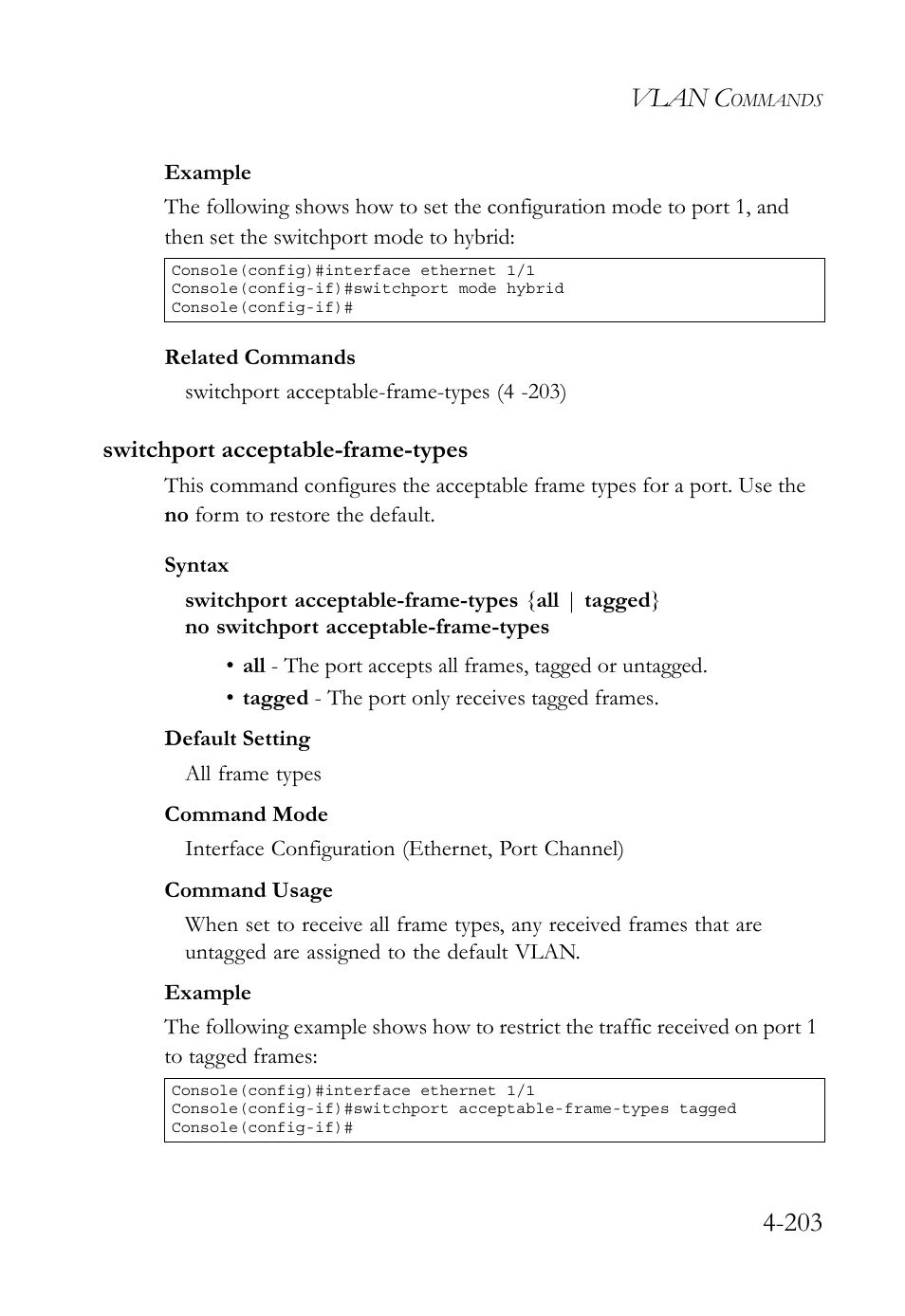 Switchport acceptable-frame-types, Switchport acceptable-frame-types -203, Vlan c | SMC Networks TigerSwitch User Manual | Page 445 / 518