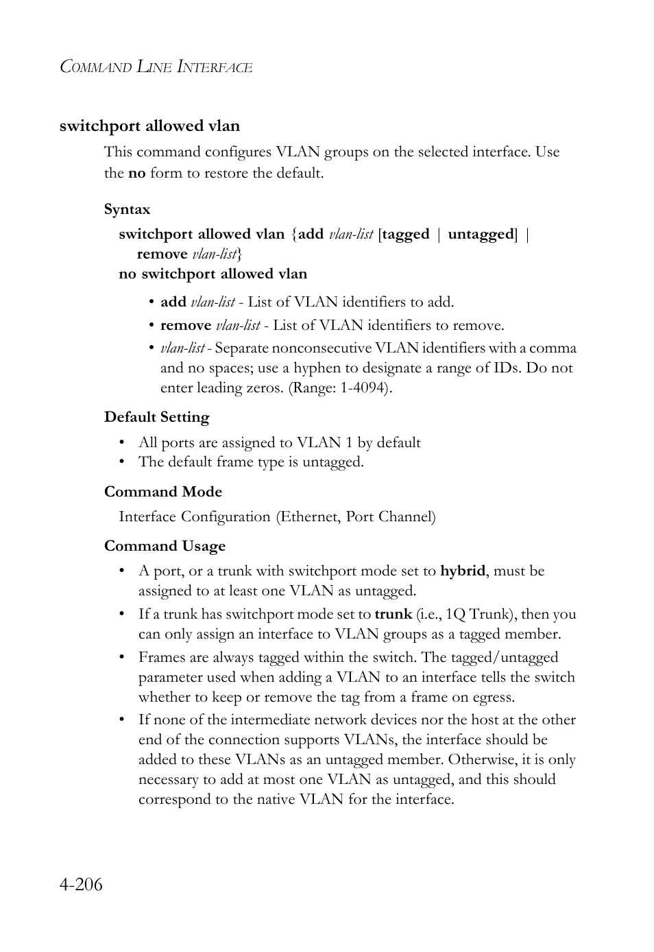 Switchport allowed vlan, Switchport allowed vlan -206, Age 4-206) | SMC Networks TigerSwitch User Manual | Page 448 / 518