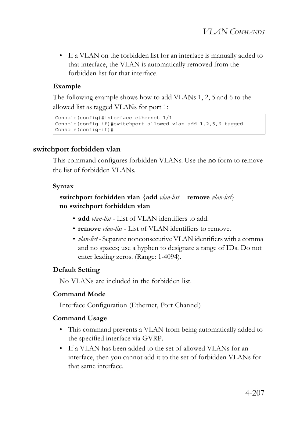 Switchport forbidden vlan, Switchport forbidden vlan -207, Vlan c | SMC Networks TigerSwitch User Manual | Page 449 / 518