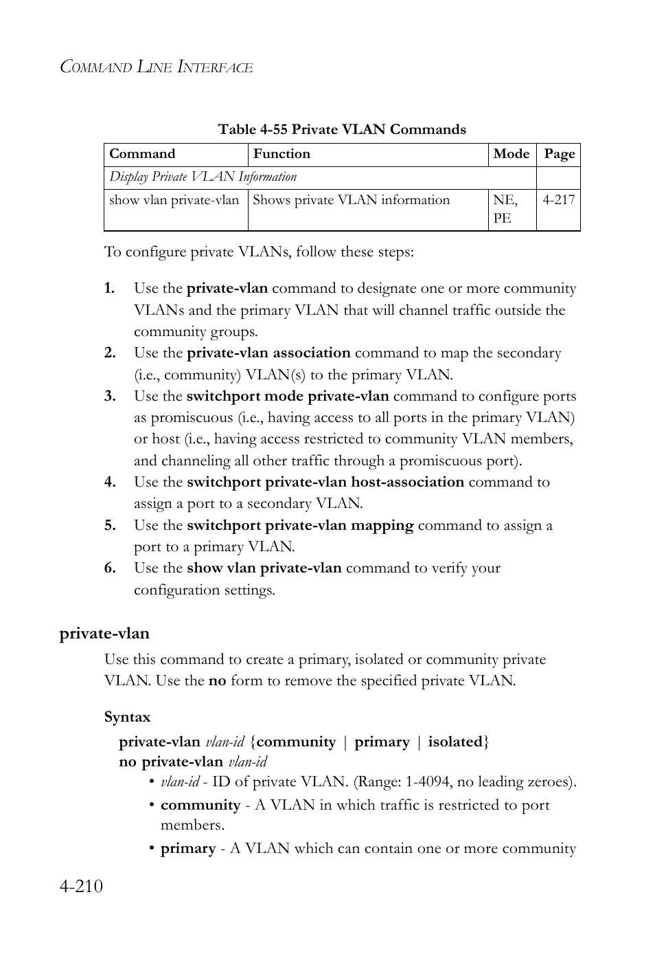 Private-vlan, Private-vlan -210 | SMC Networks TigerSwitch User Manual | Page 452 / 518
