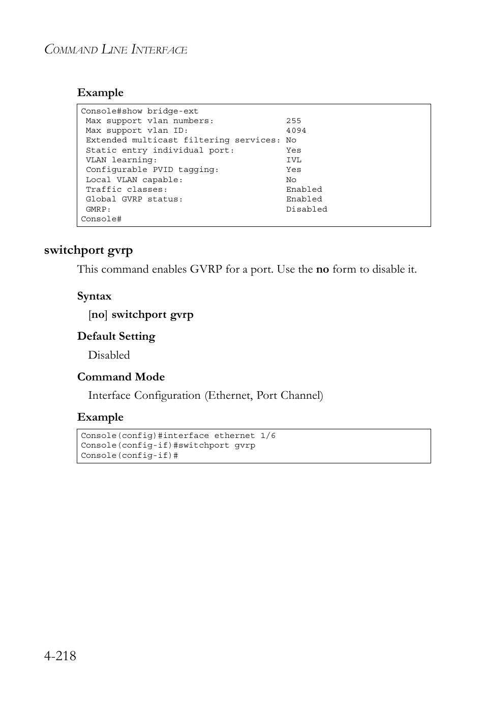 Switchport gvrp, Switchport gvrp -218 | SMC Networks TigerSwitch User Manual | Page 460 / 518
