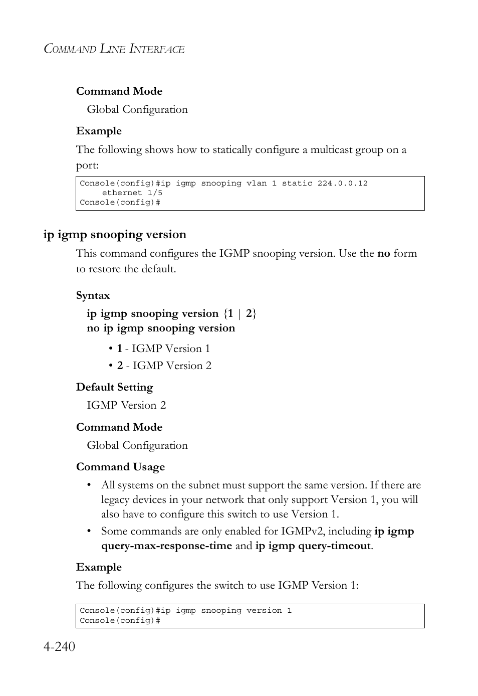 Ip igmp snooping version, Ip igmp snooping version -240 | SMC Networks TigerSwitch User Manual | Page 482 / 518
