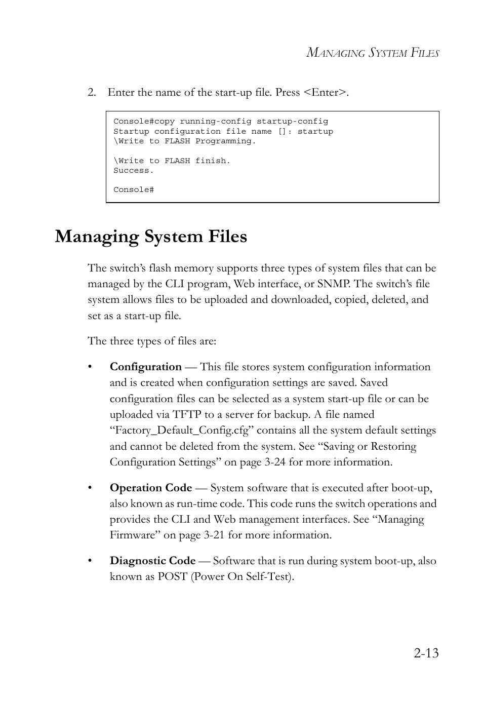 Managing system files, Managing system files -13 | SMC Networks TigerSwitch User Manual | Page 49 / 518
