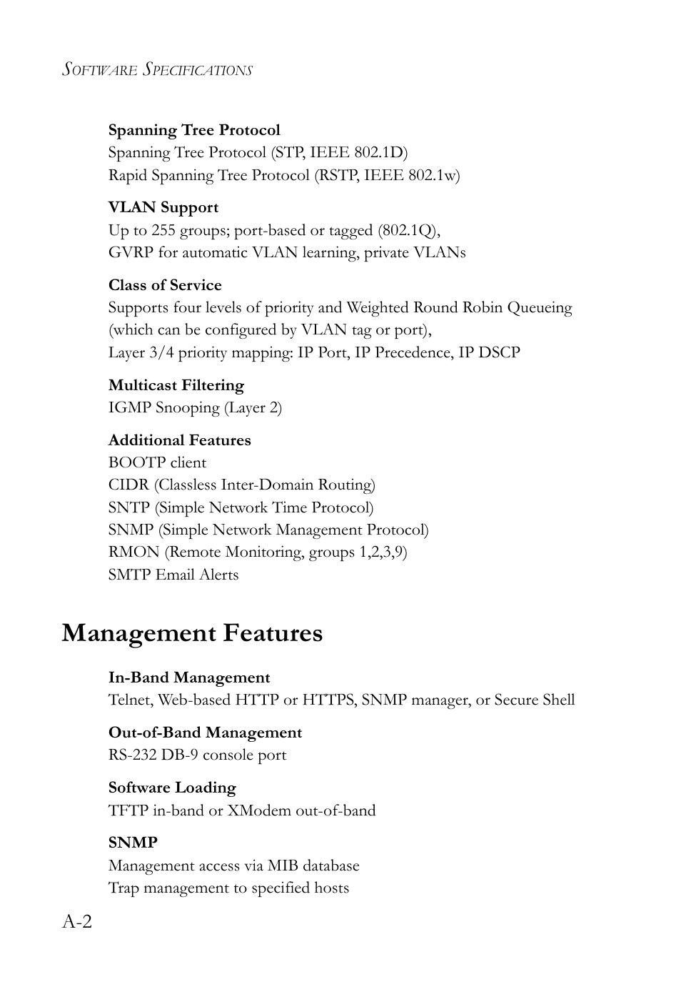 Management features | SMC Networks TigerSwitch User Manual | Page 498 / 518
