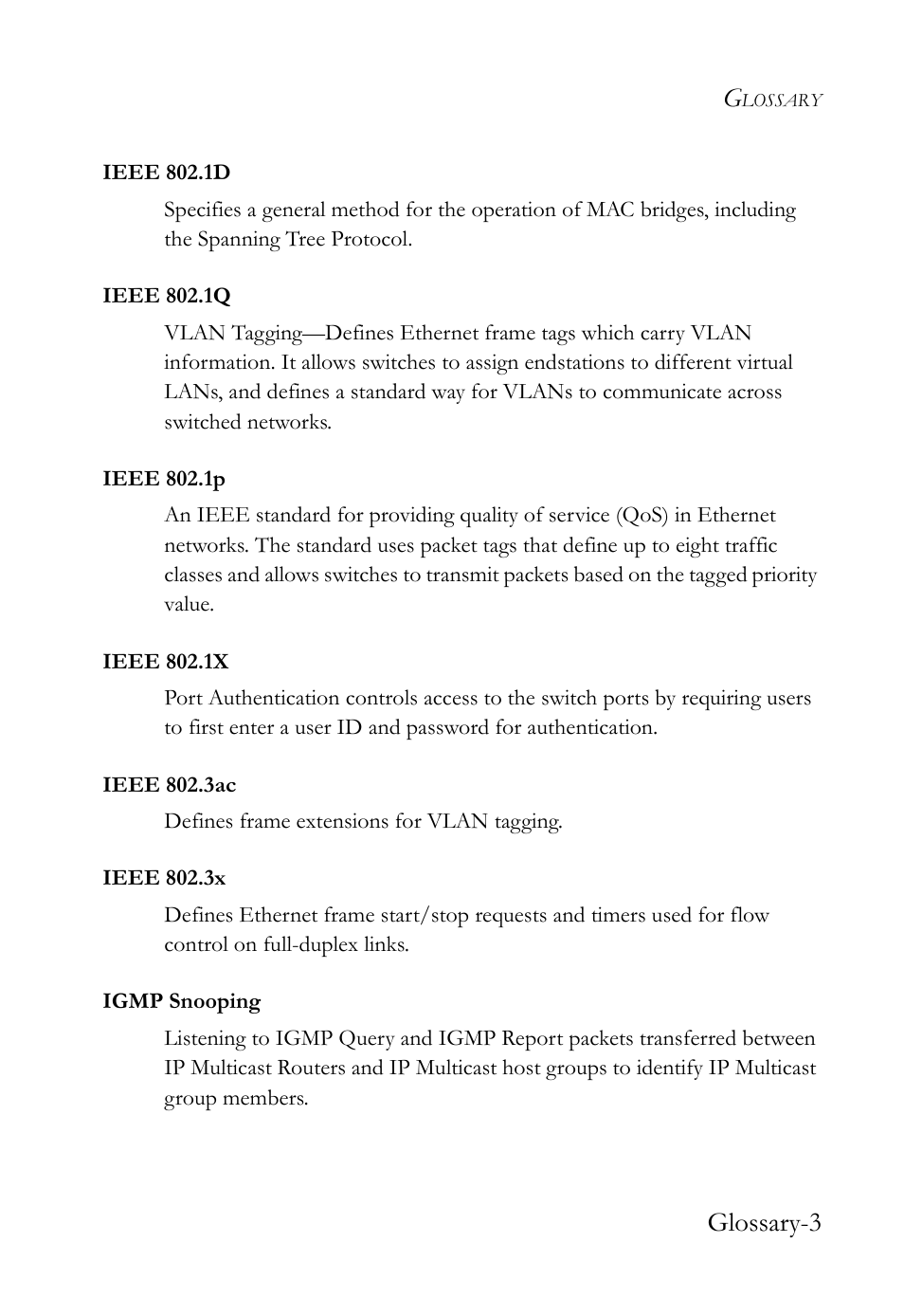 Glossary-3 | SMC Networks TigerSwitch User Manual | Page 507 / 518