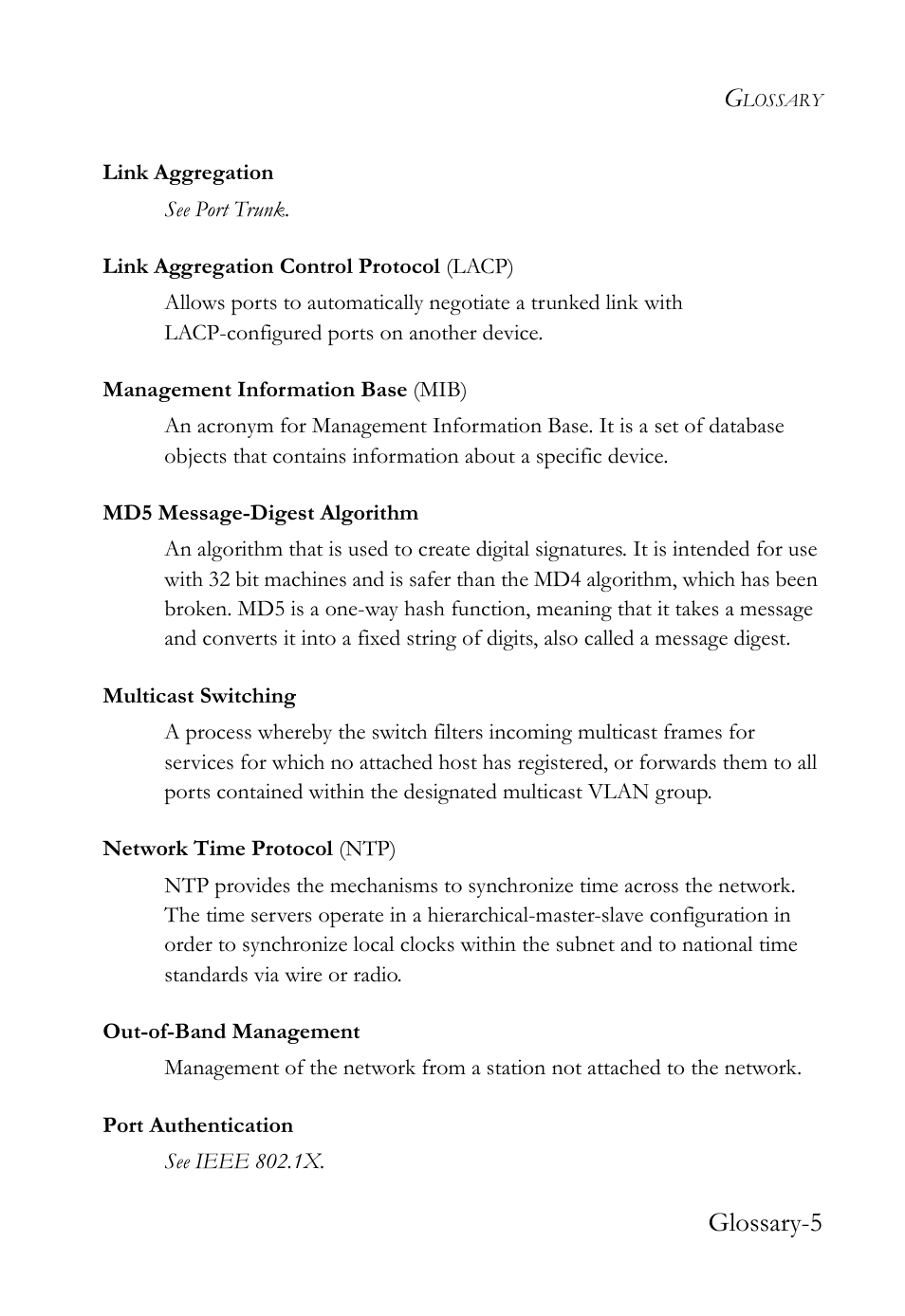 Glossary-5 | SMC Networks TigerSwitch User Manual | Page 509 / 518