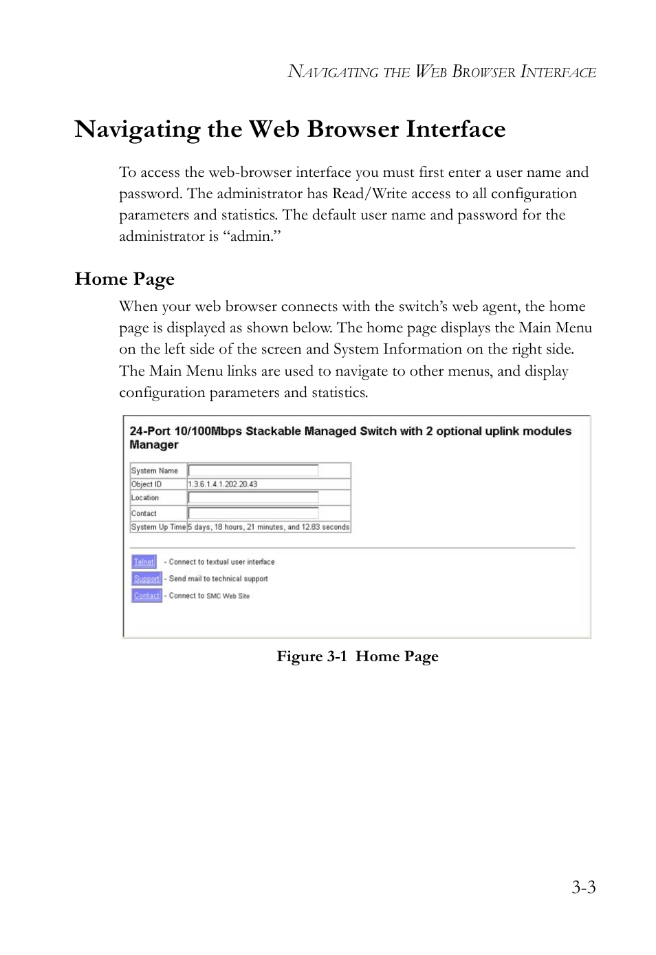 Navigating the web browser interface, Navigating the web browser interface -3, Figure 3-1 | SMC Networks TigerSwitch User Manual | Page 53 / 518