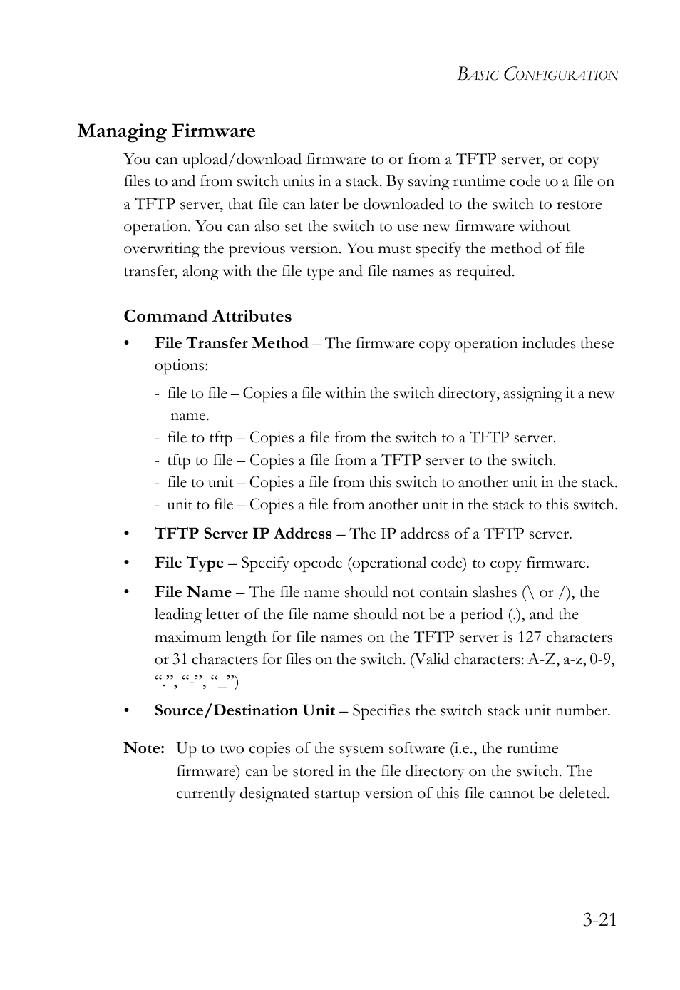 Managing firmware, Managing firmware -21, 21 managing firmware | SMC Networks TigerSwitch User Manual | Page 71 / 518