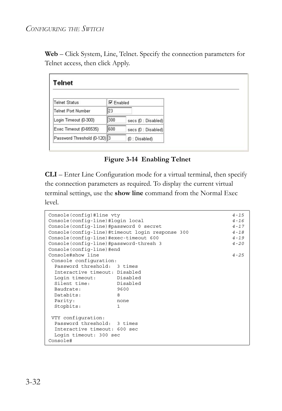 Figure 3-14 enabling telnet -32 | SMC Networks TigerSwitch User Manual | Page 82 / 518