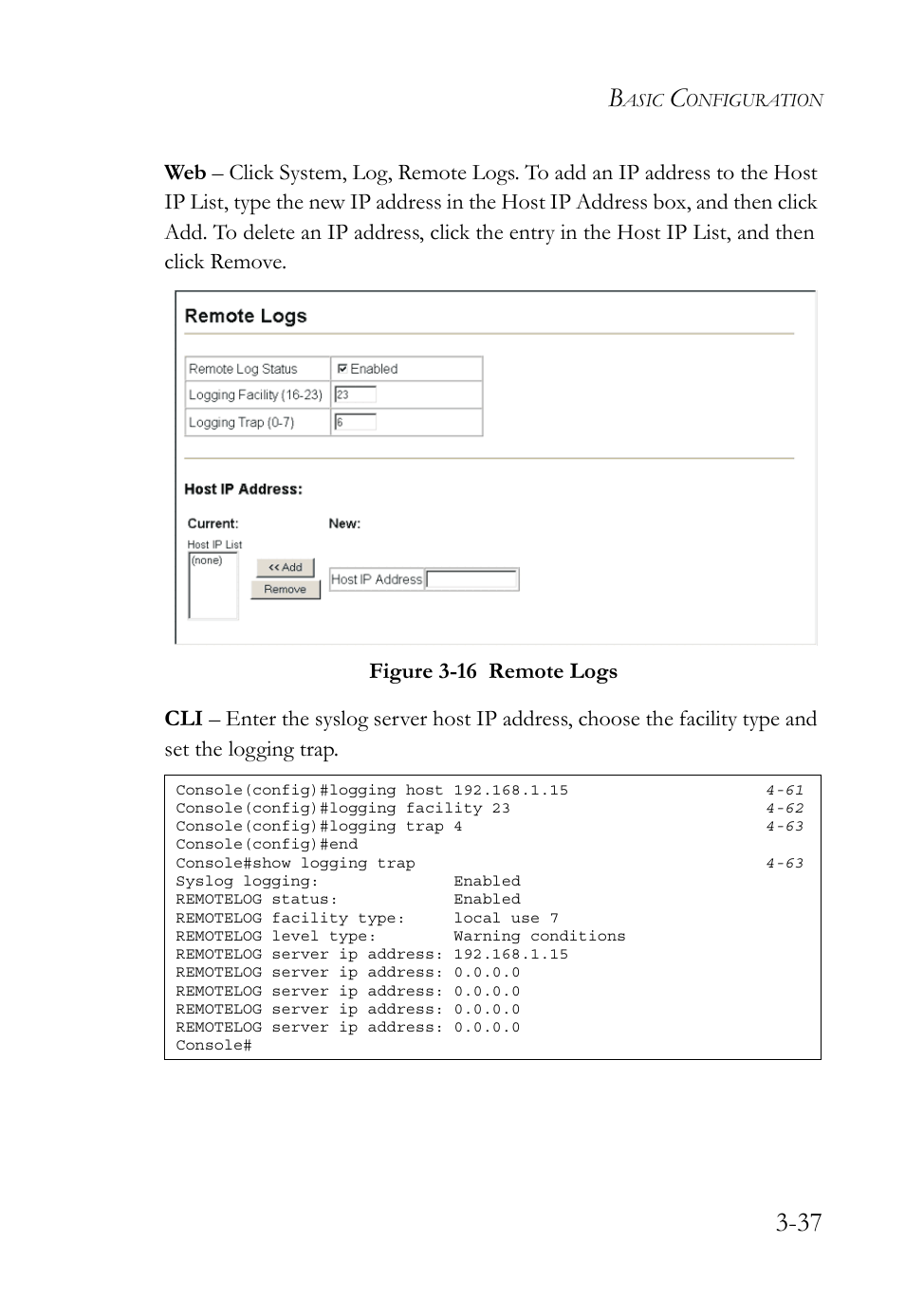 Figure 3-16 remote logs -37 | SMC Networks TigerSwitch User Manual | Page 87 / 518