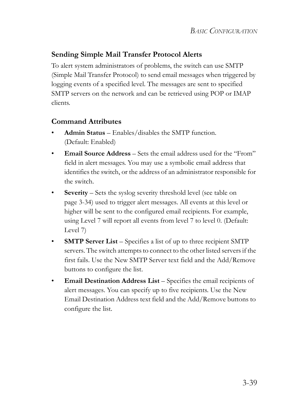 Sending simple mail transfer protocol alerts, Sending simple mail transfer protocol alerts -39 | SMC Networks TigerSwitch User Manual | Page 89 / 518