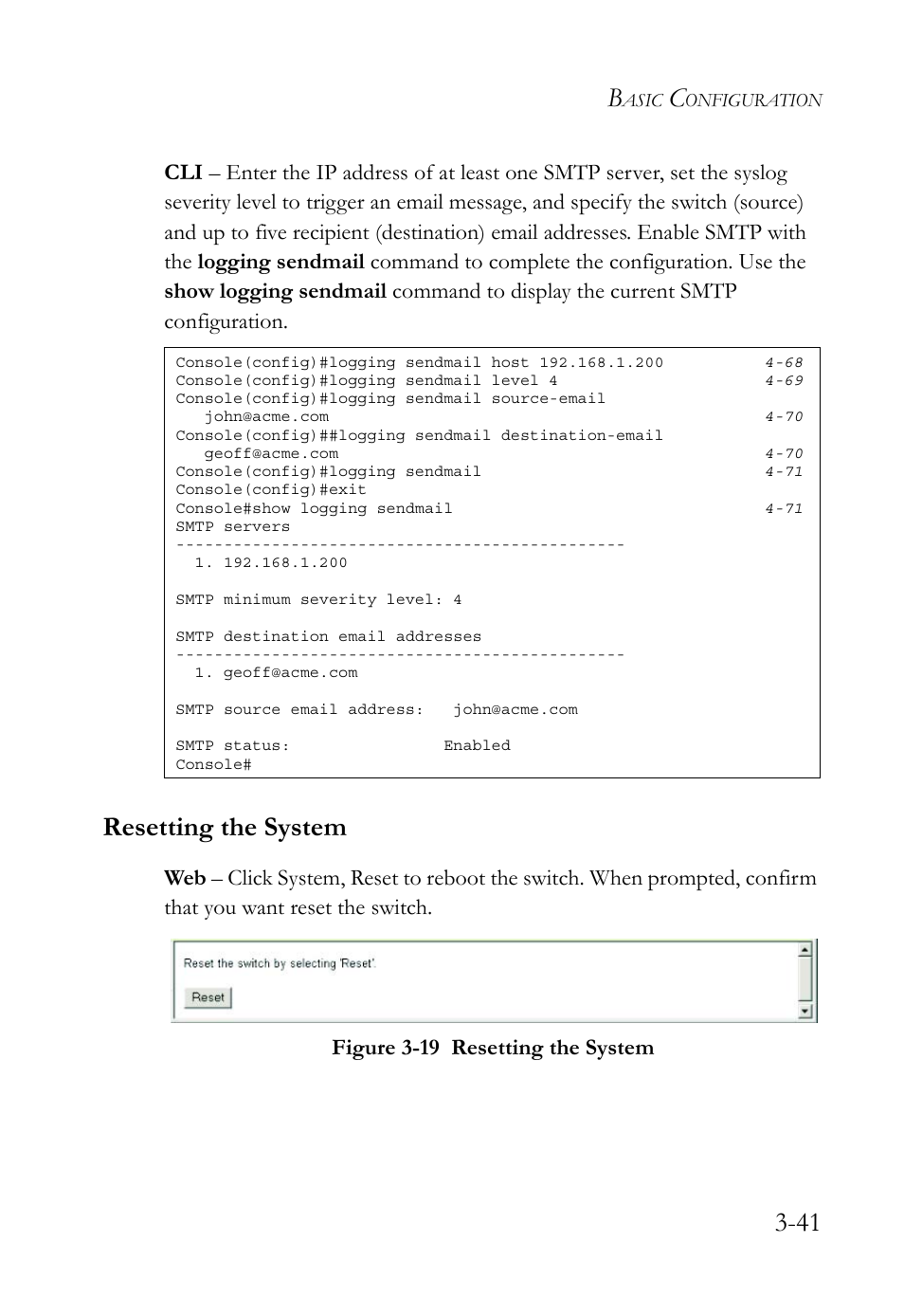 Resetting the system, Resetting the system -41, Figure 3-19 resetting the system -41 | SMC Networks TigerSwitch User Manual | Page 91 / 518