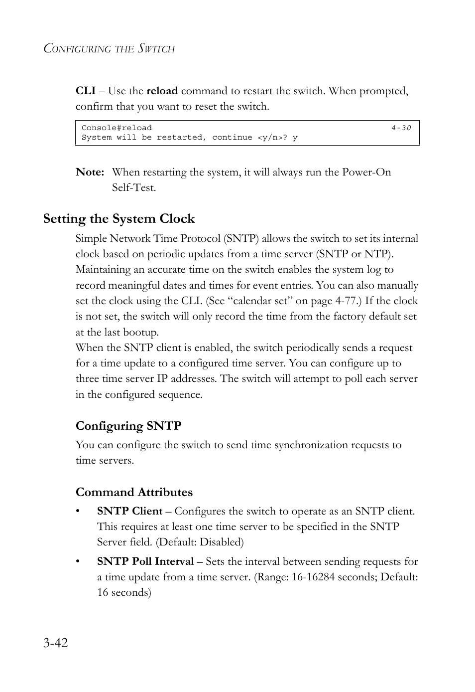 Setting the system clock, Configuring sntp, Setting the system clock -42 | Configuring sntp -42 | SMC Networks TigerSwitch User Manual | Page 92 / 518
