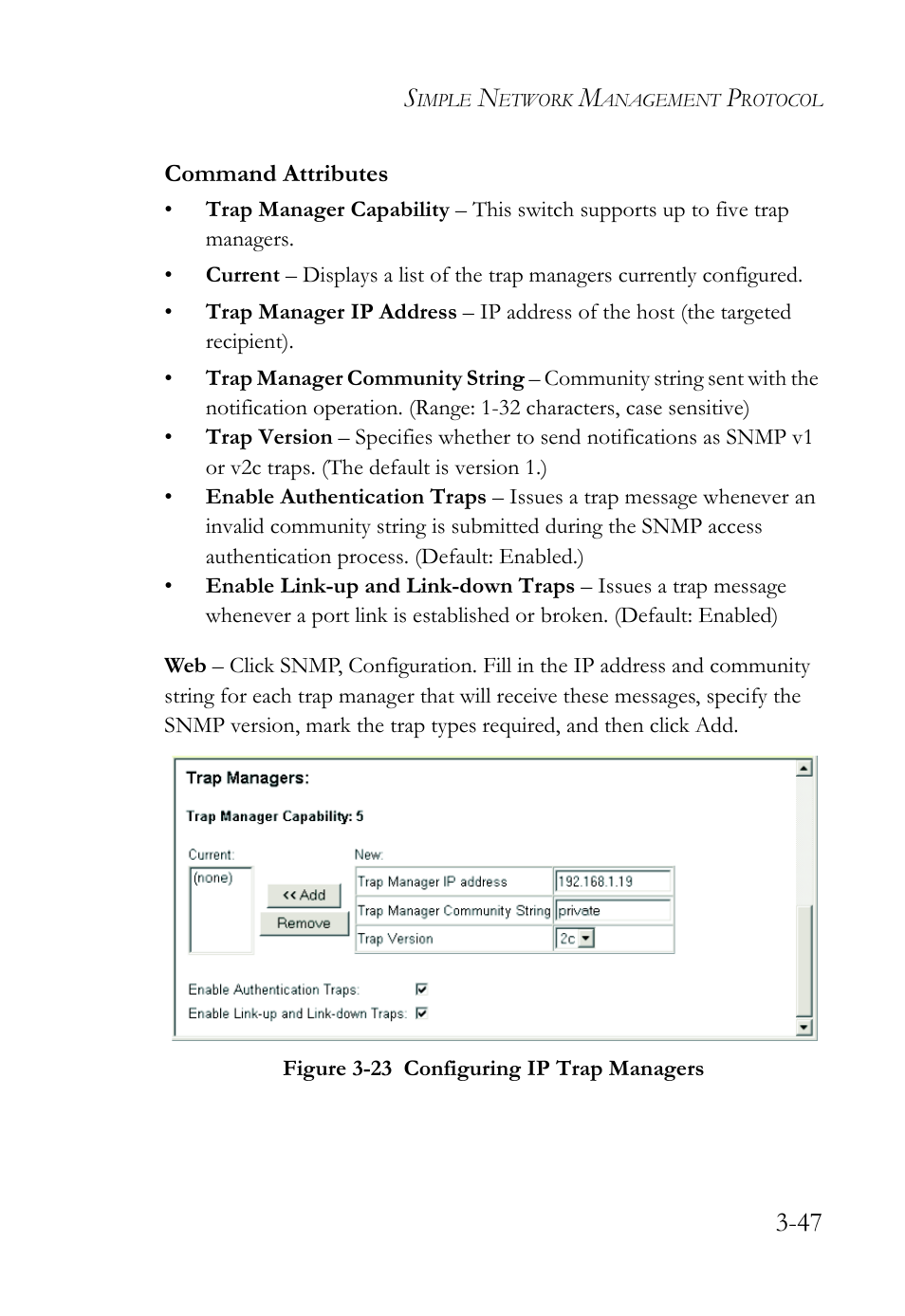 Figure 3-23 configuring ip trap managers -47 | SMC Networks TigerSwitch User Manual | Page 97 / 518