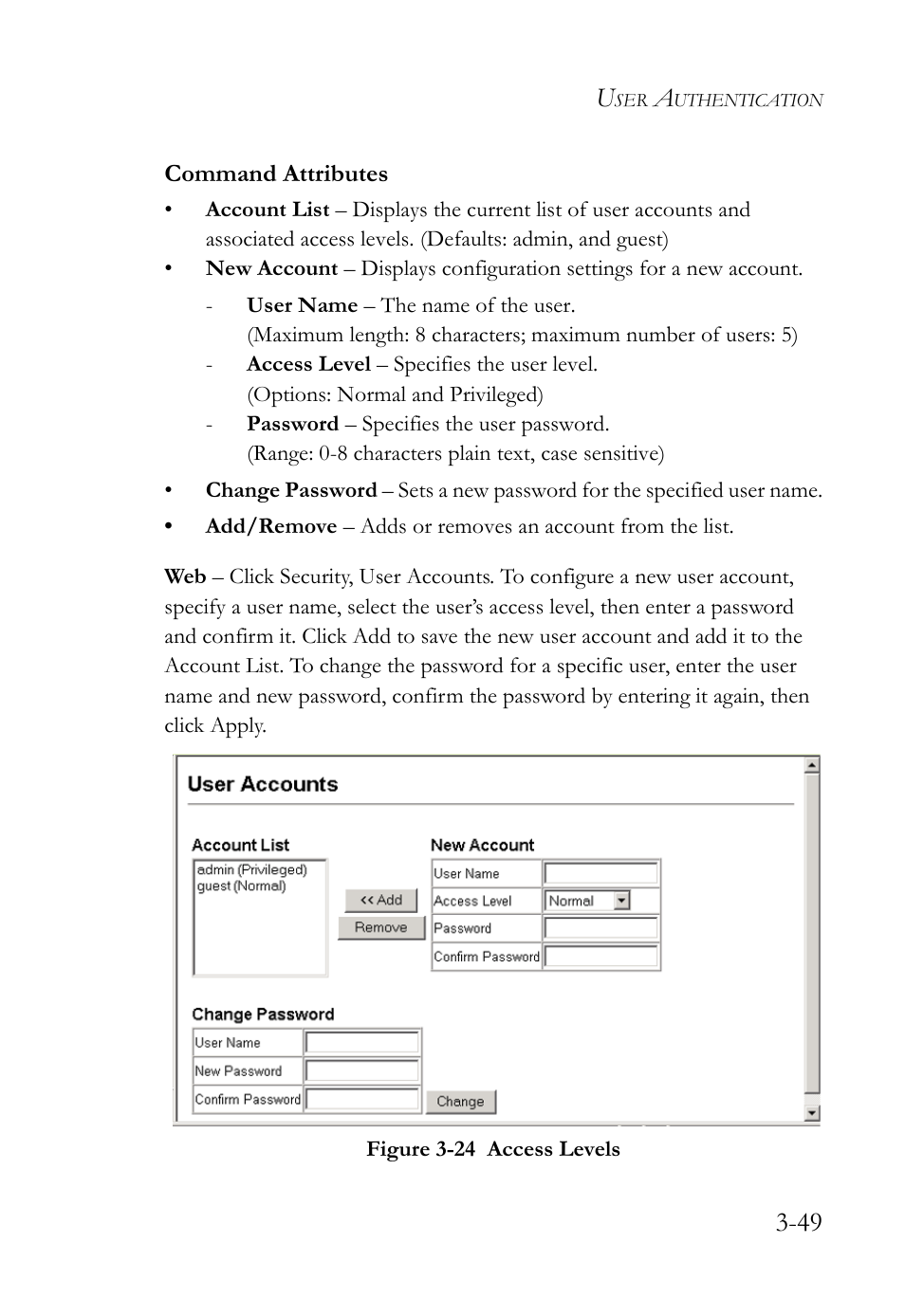 Figure 3-24 access levels -49 | SMC Networks TigerSwitch User Manual | Page 99 / 518