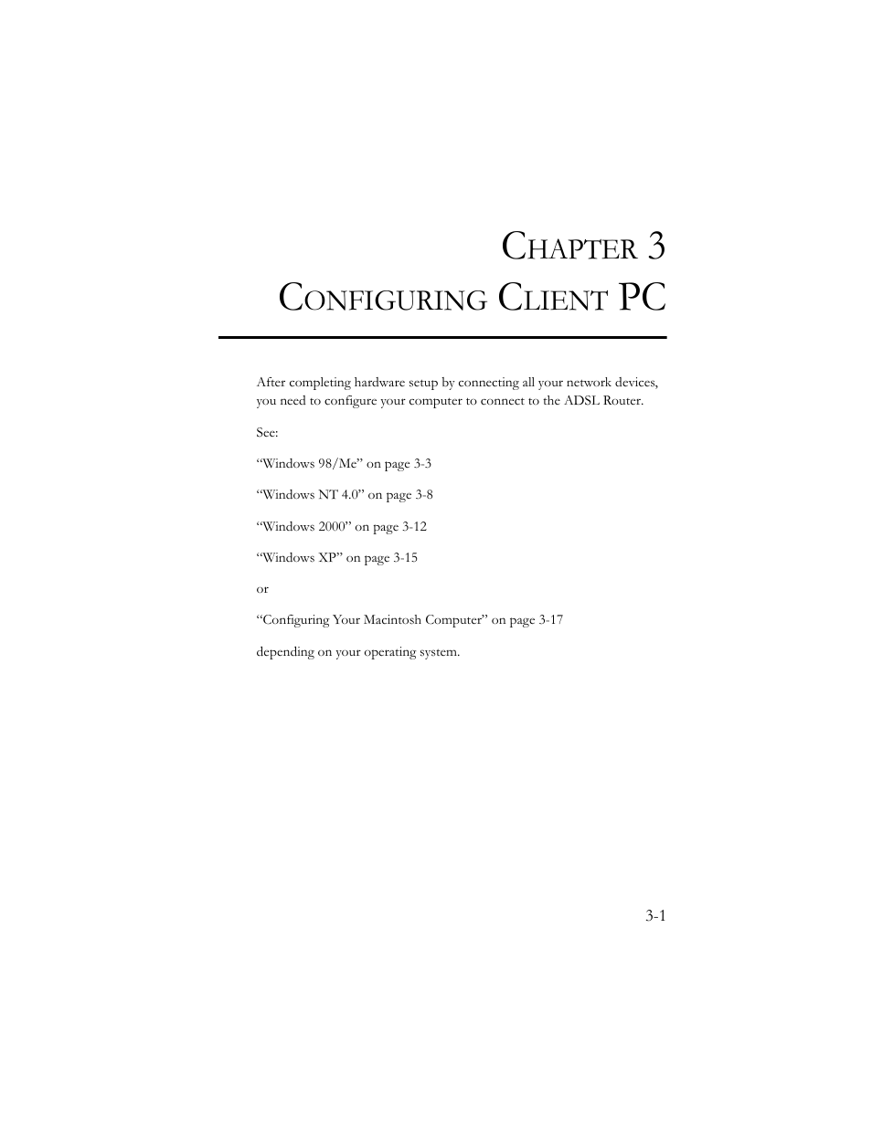 Chapter 3 configuring client pc, Hapter, Onfiguring | Lient | SMC Networks AR4505GW User Manual | Page 19 / 116