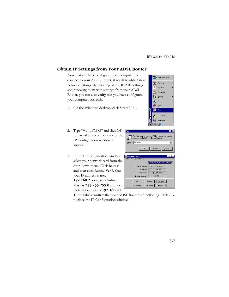 Obtain ip settings from your adsl router, Obtain ip settings from your adsl router -7 | SMC Networks AR4505GW User Manual | Page 25 / 116