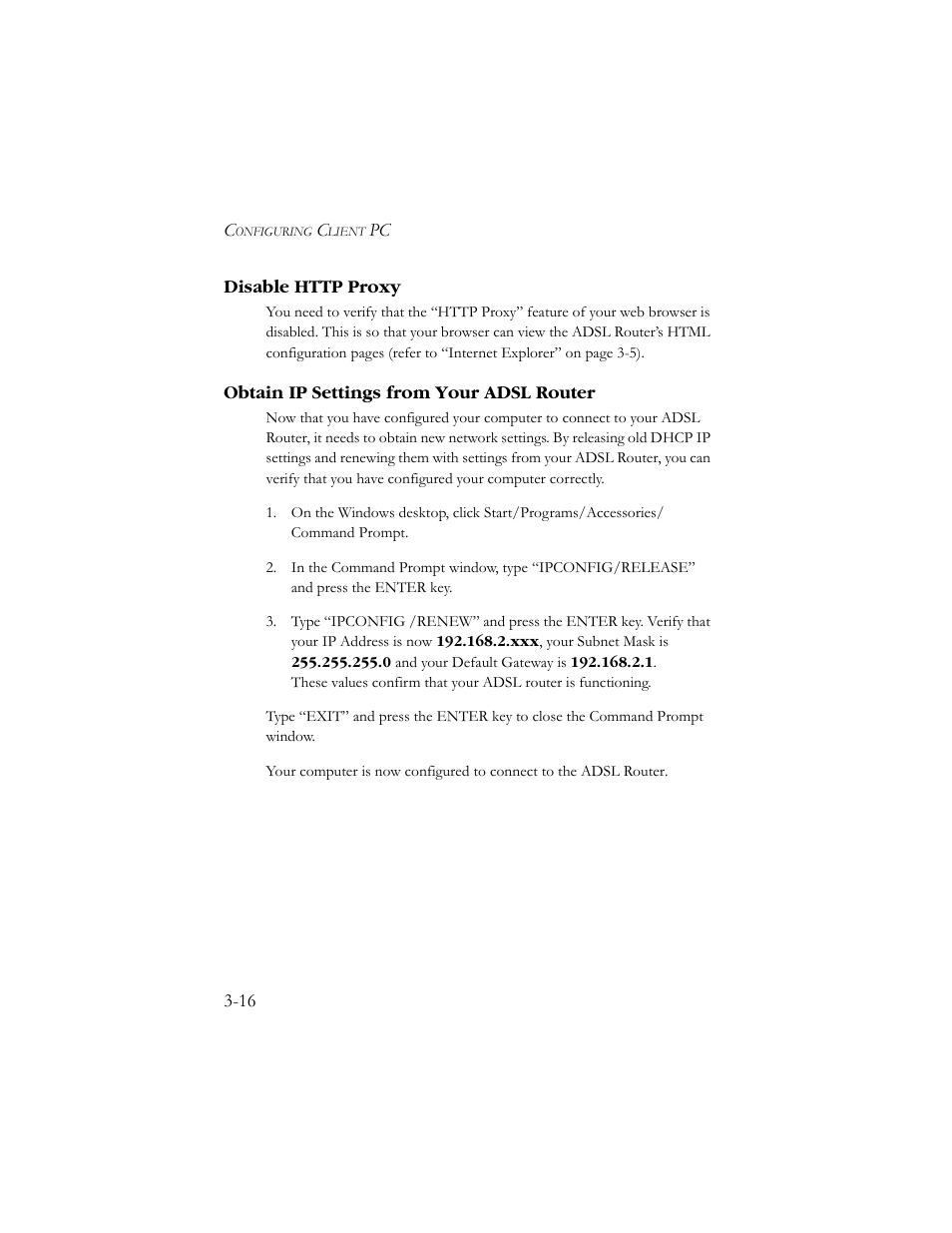 Disable http proxy, Obtain ip settings from your adsl router | SMC Networks AR4505GW User Manual | Page 34 / 116