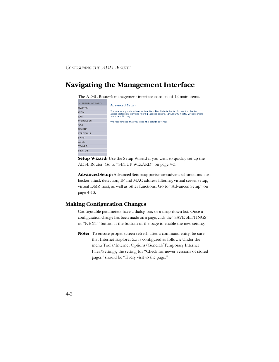 Navigating the management interface, Making configuration changes, Navigating the management interface -2 | Making configuration changes -2 | SMC Networks AR4505GW User Manual | Page 40 / 116