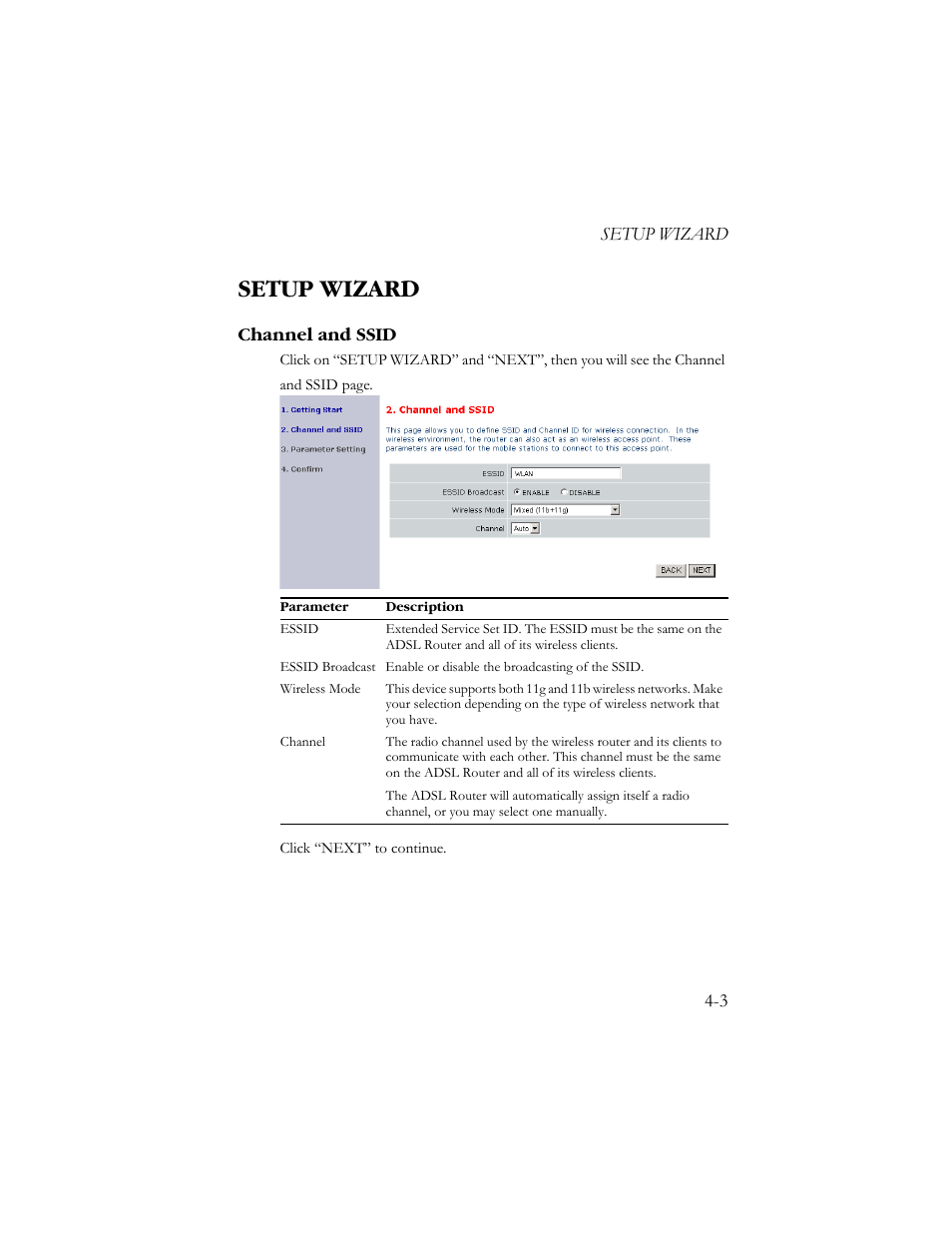 Setup wizard, Channel and ssid, Setup wizard -3 | Channel and ssid -3 | SMC Networks AR4505GW User Manual | Page 41 / 116