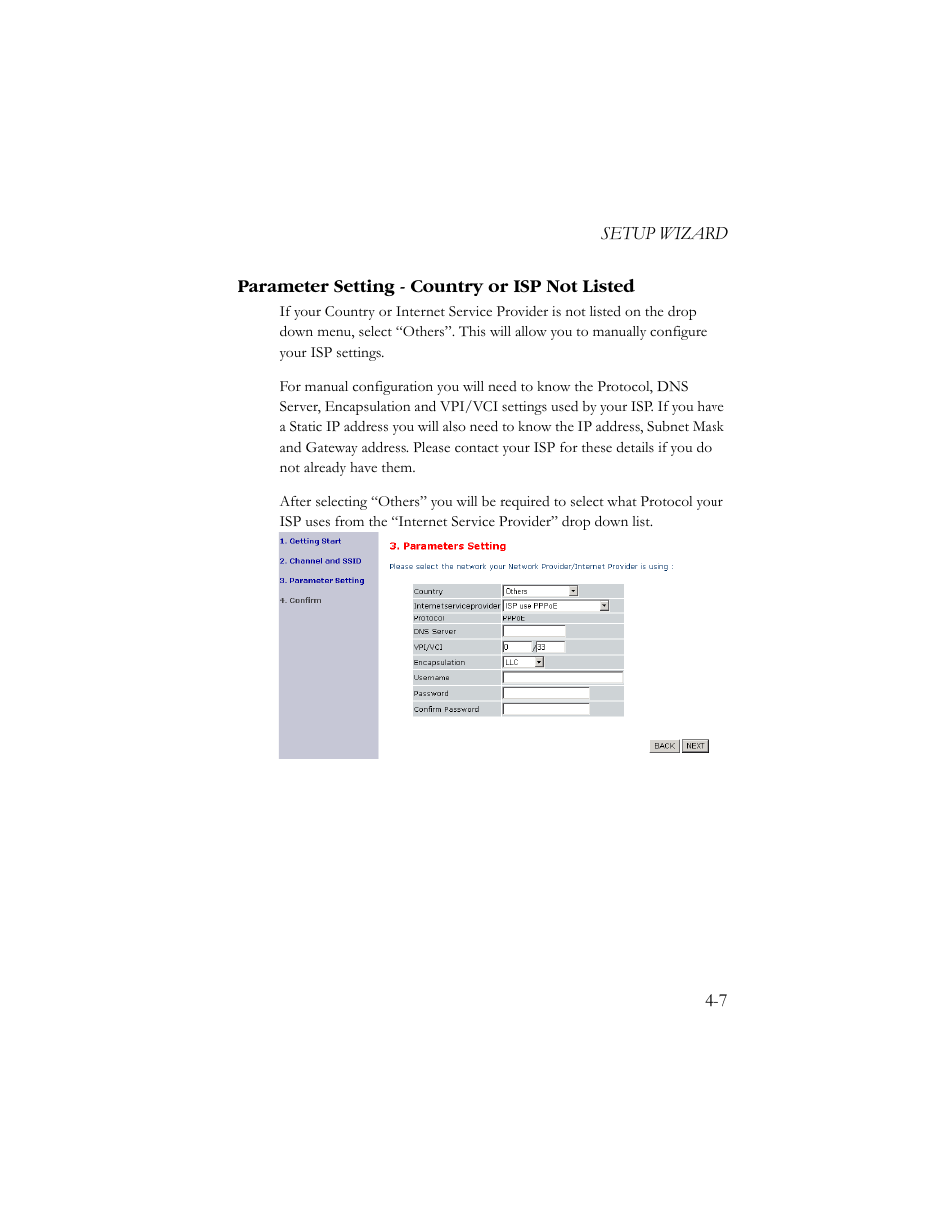 Parameter setting - country or isp not listed, Parameter setting - country or isp not listed -7 | SMC Networks AR4505GW User Manual | Page 45 / 116