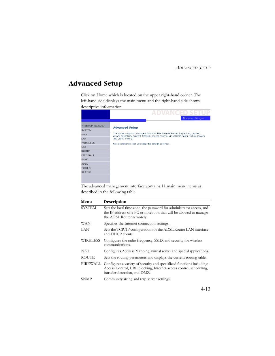 Advanced setup, Advanced setup -13 | SMC Networks AR4505GW User Manual | Page 51 / 116