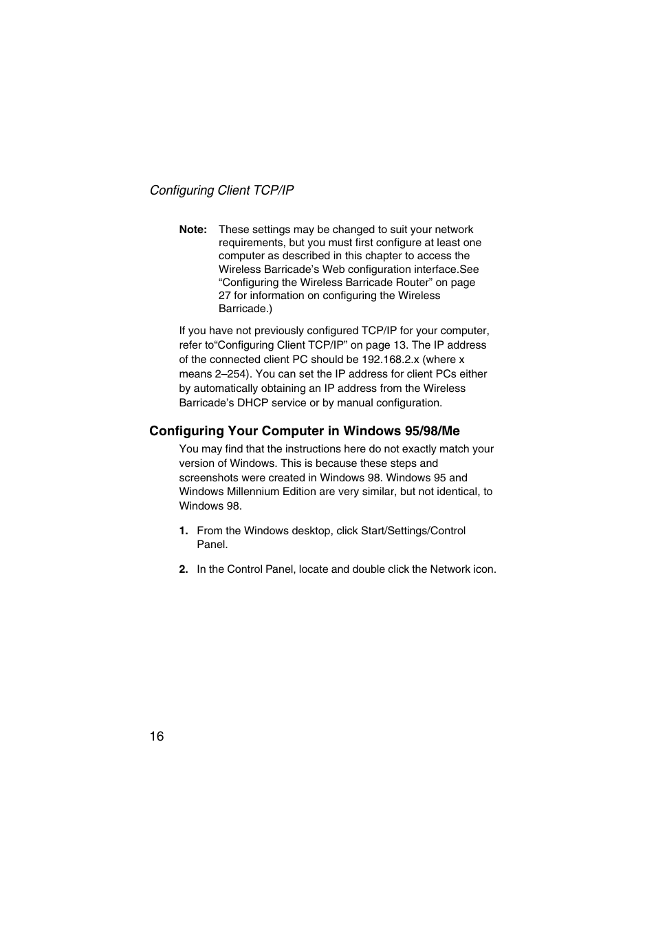 Configuring your computer in windows 95/98/me | SMC Networks Barricade SMC7004VWBR V.2 User Manual | Page 20 / 82
