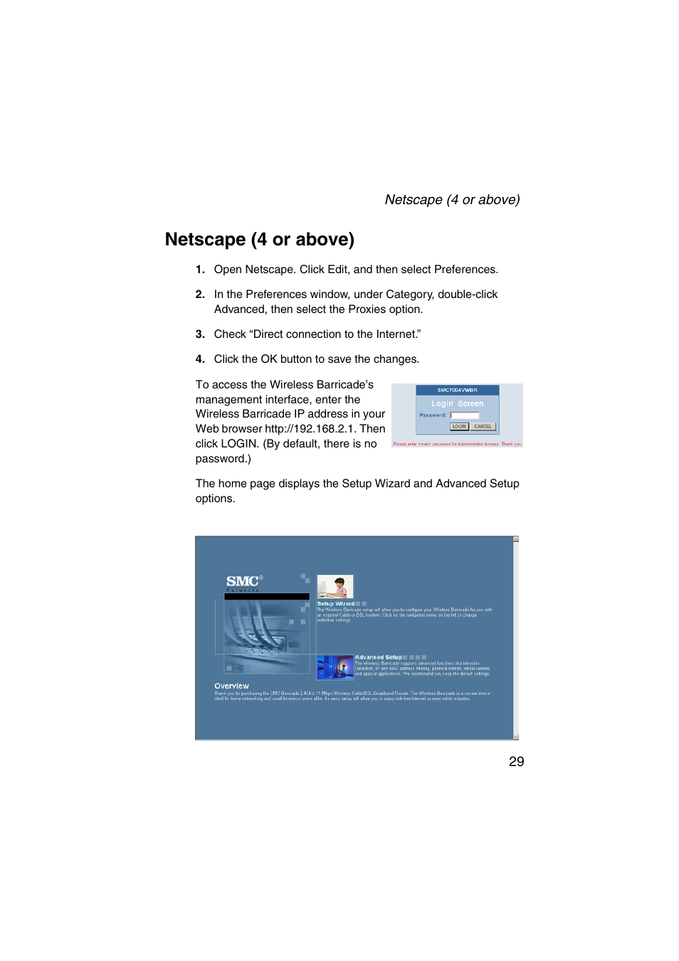 Netscape (4 or above) | SMC Networks Barricade SMC7004VWBR V.2 User Manual | Page 33 / 82