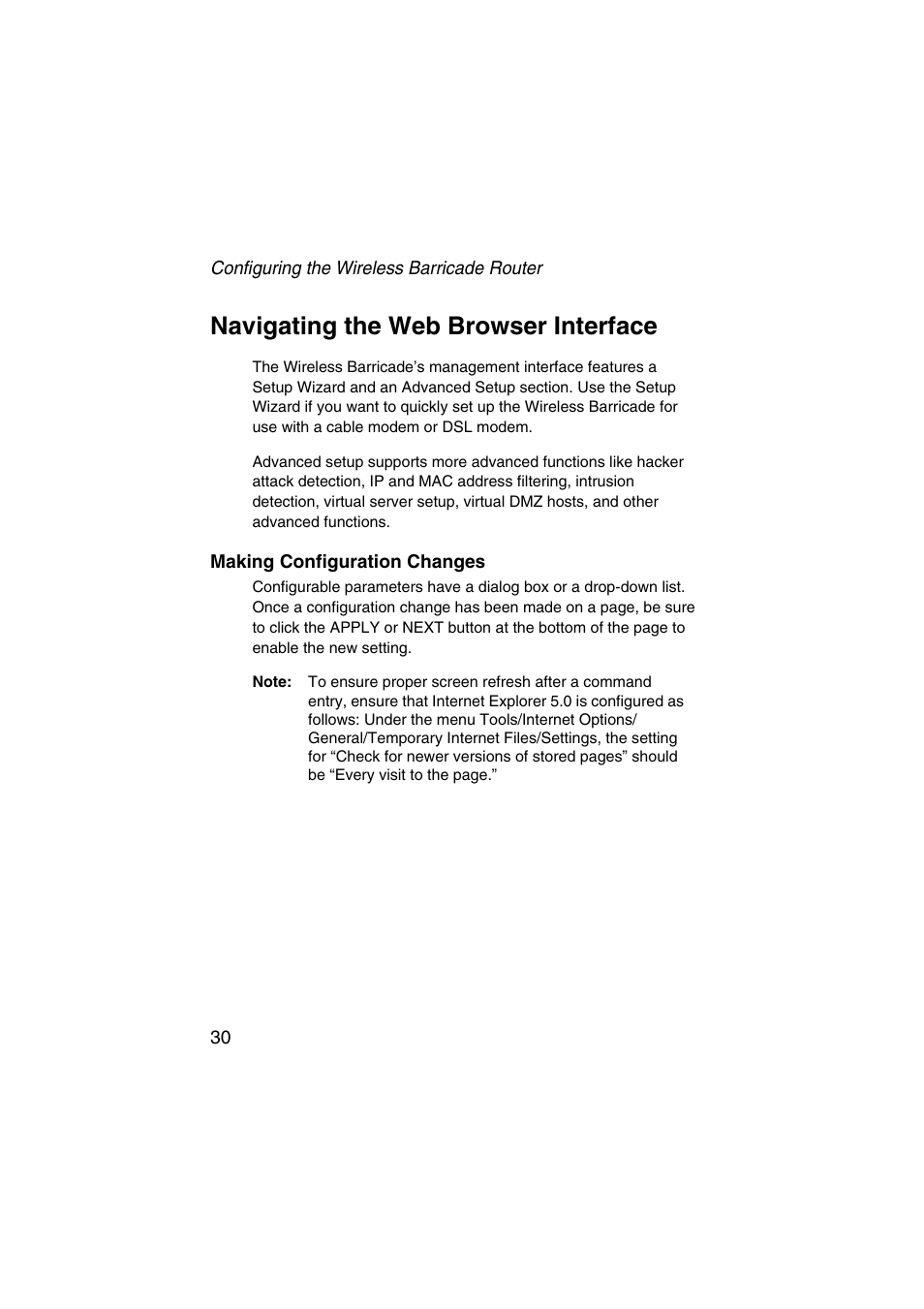 Navigating the web browser interface, Making configuration changes | SMC Networks Barricade SMC7004VWBR V.2 User Manual | Page 34 / 82