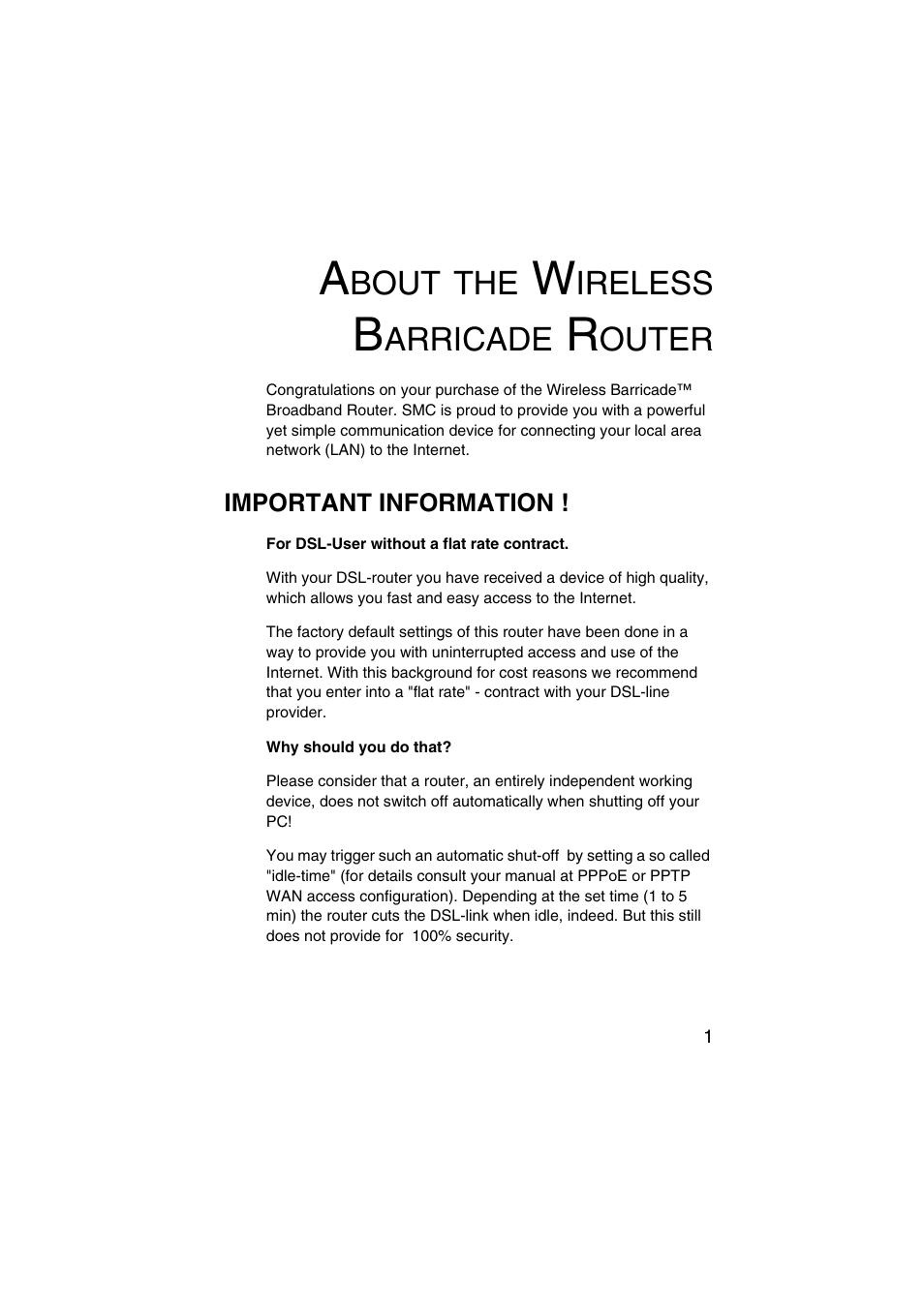 About the wireless barricade router, Important information, Bout | Ireless, Arricade, Outer | SMC Networks Barricade SMC7004VWBR V.2 User Manual | Page 5 / 82