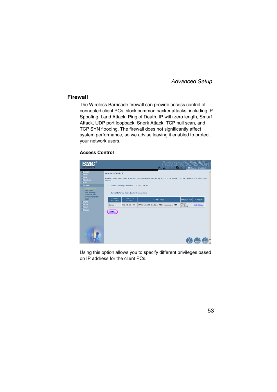 Firewall | SMC Networks Barricade SMC7004VWBR V.2 User Manual | Page 57 / 82