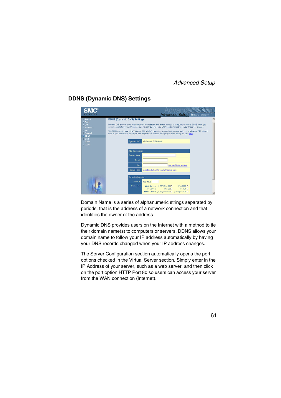 Ddns (dynamic dns) settings | SMC Networks Barricade SMC7004VWBR V.2 User Manual | Page 65 / 82
