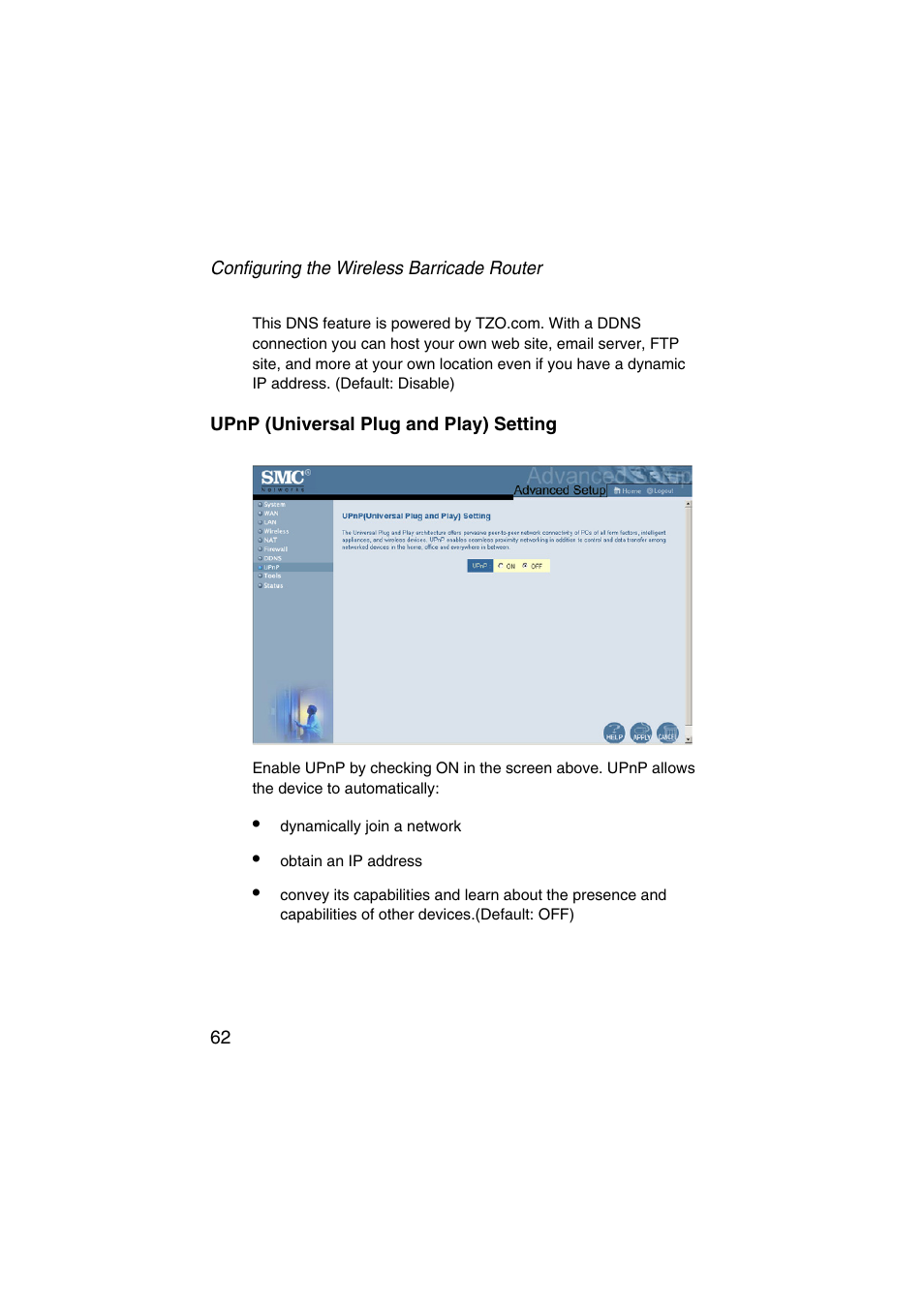 Upnp (universal plug and play) setting | SMC Networks Barricade SMC7004VWBR V.2 User Manual | Page 66 / 82