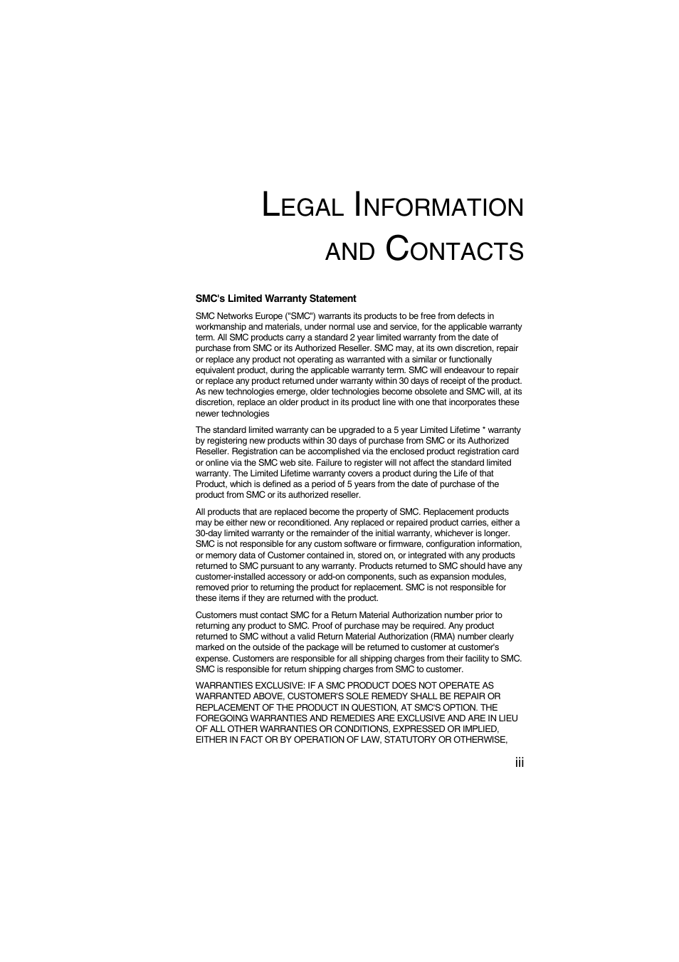 Legal information and contacts, Egal, Nformation and | Ontacts | SMC Networks Barricade SMC7004VWBR V.2 User Manual | Page 79 / 82