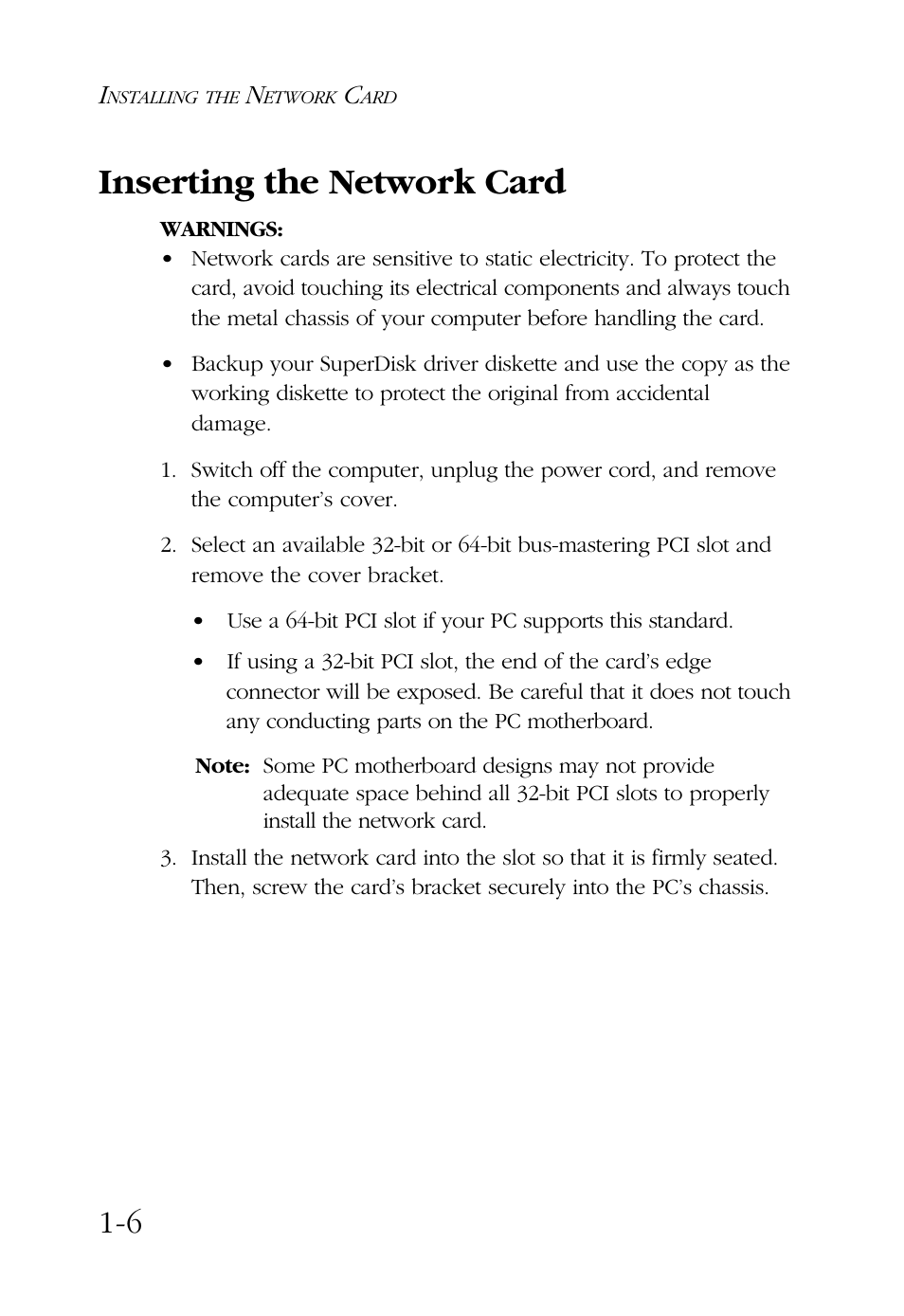 Inserting the network card | SMC Networks TigerCard 1000 User Manual | Page 15 / 58