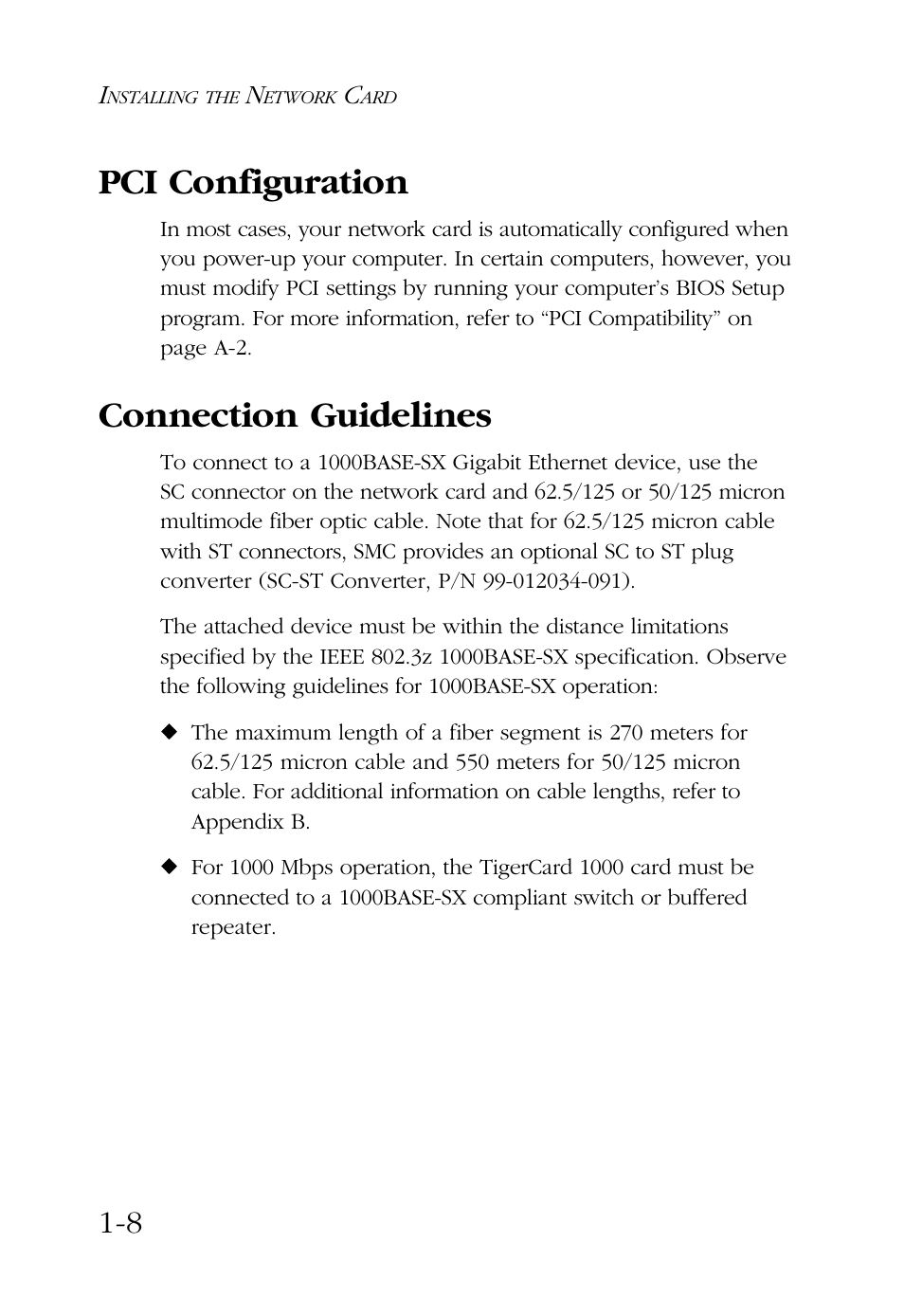 Pci configuration, Connection guidelines | SMC Networks TigerCard 1000 User Manual | Page 17 / 58