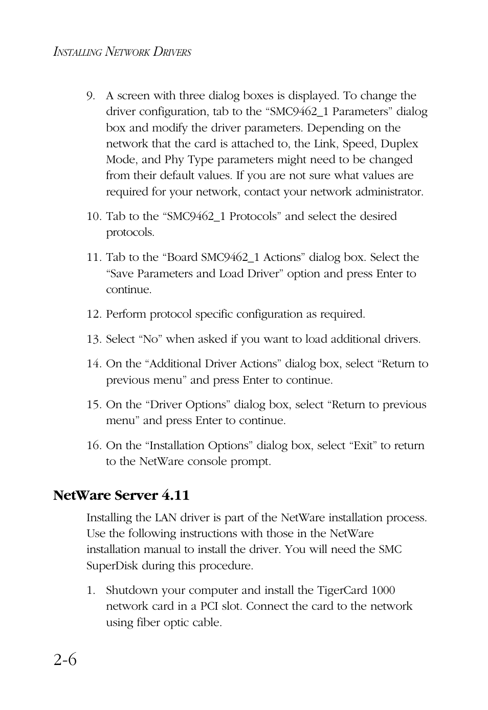 Netware server 4.11 | SMC Networks TigerCard 1000 User Manual | Page 25 / 58