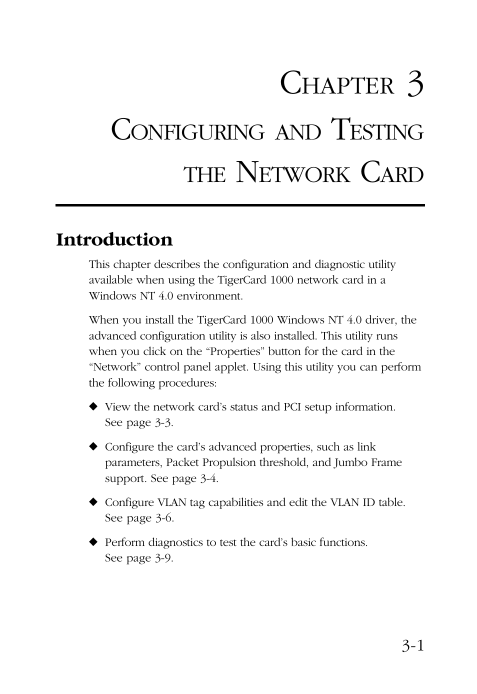 Chapter 3 configuring and testing the network card, Introduction, Hapter | Onfiguring, Esting the, Etwork | SMC Networks TigerCard 1000 User Manual | Page 36 / 58