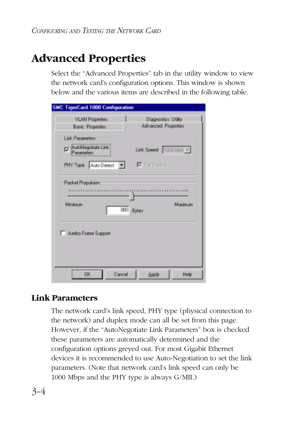 Advanced properties, Link parameters | SMC Networks TigerCard 1000 User Manual | Page 39 / 58