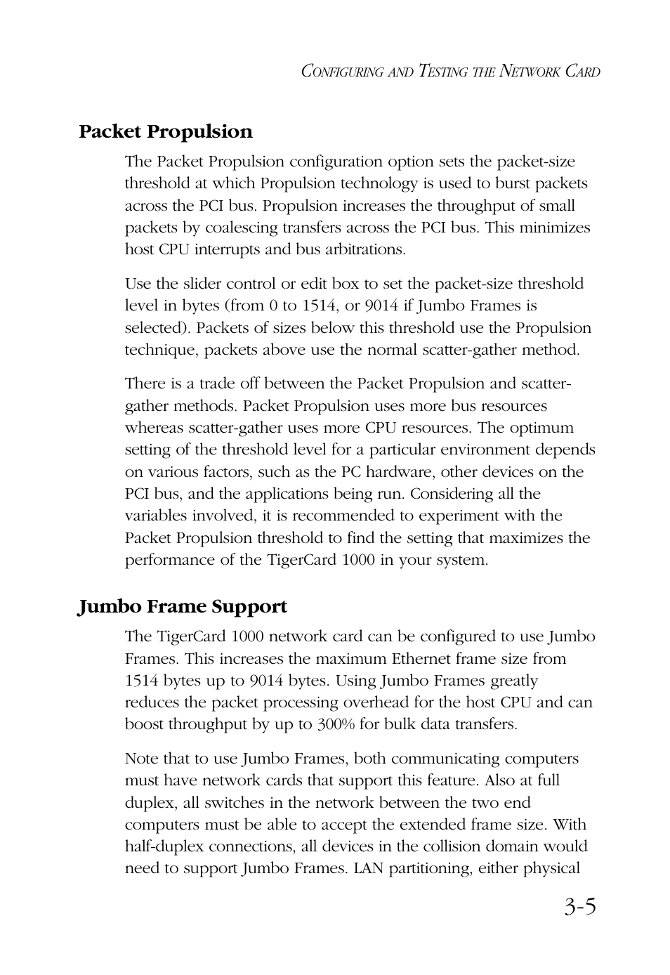 Packet propulsion, Jumbo frame support | SMC Networks TigerCard 1000 User Manual | Page 40 / 58