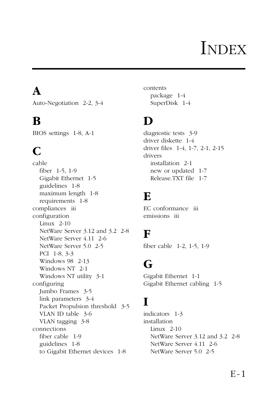 Index, Ndex | SMC Networks TigerCard 1000 User Manual | Page 54 / 58