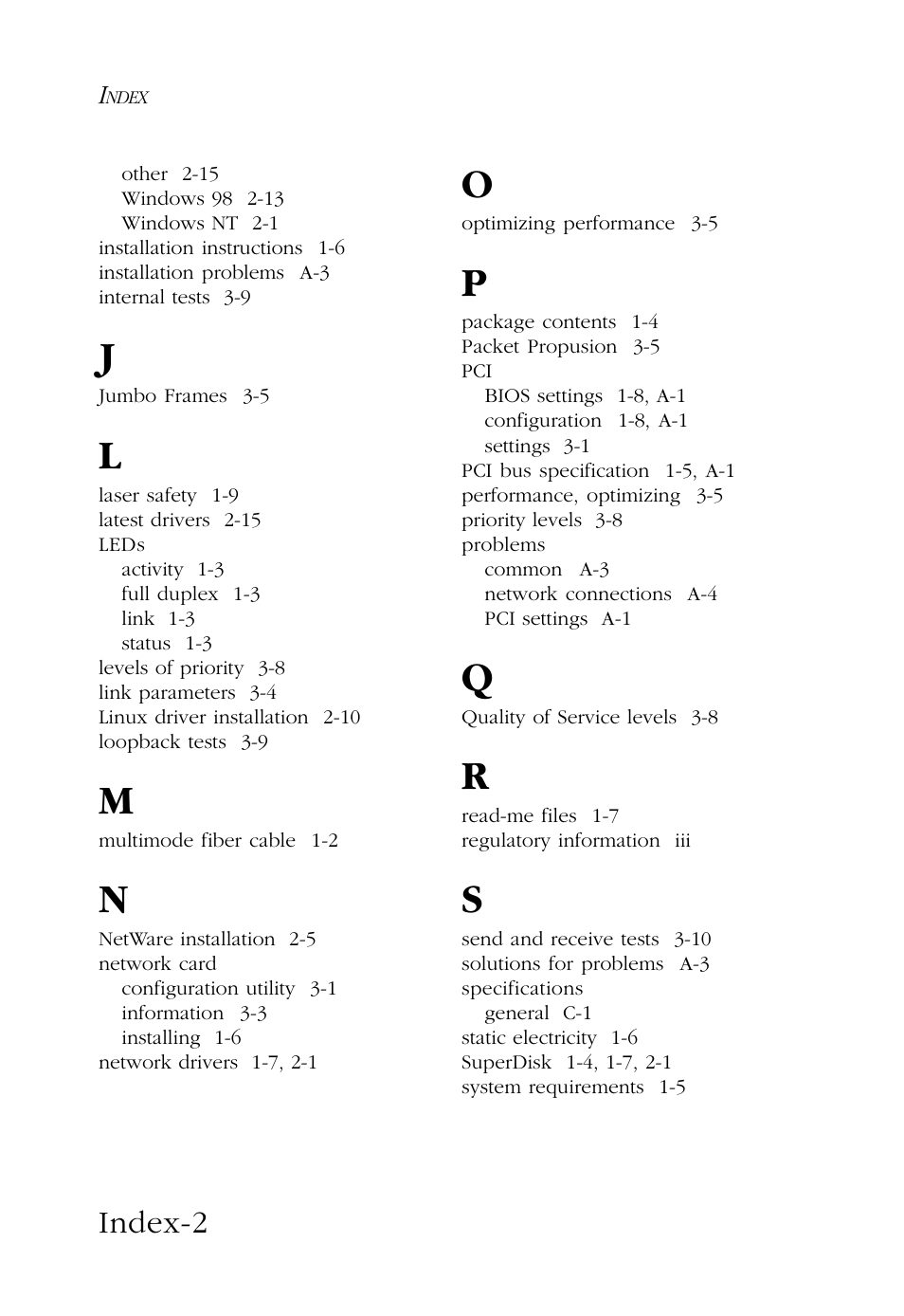 Index-2 | SMC Networks TigerCard 1000 User Manual | Page 55 / 58