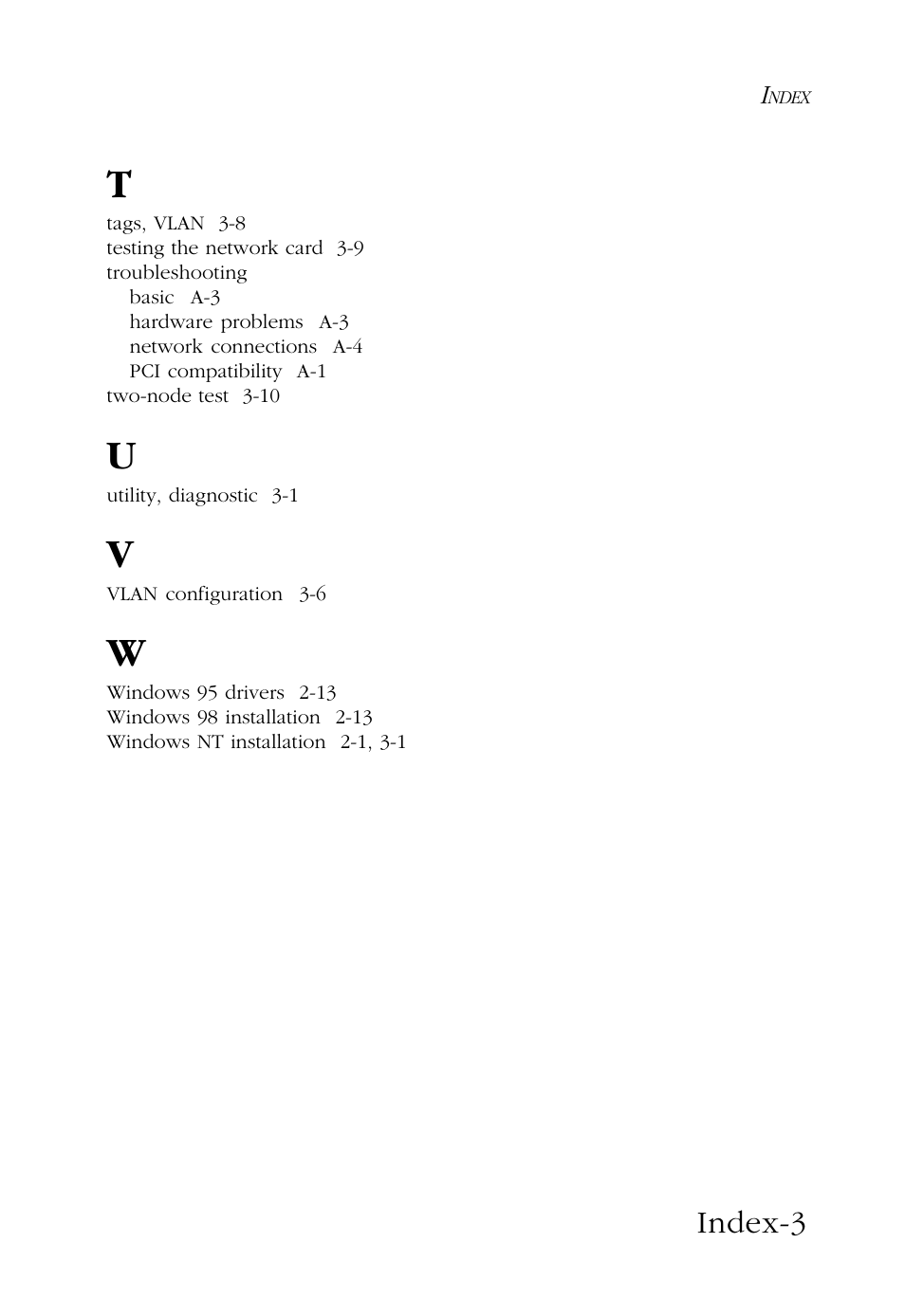 Index-3 | SMC Networks TigerCard 1000 User Manual | Page 56 / 58