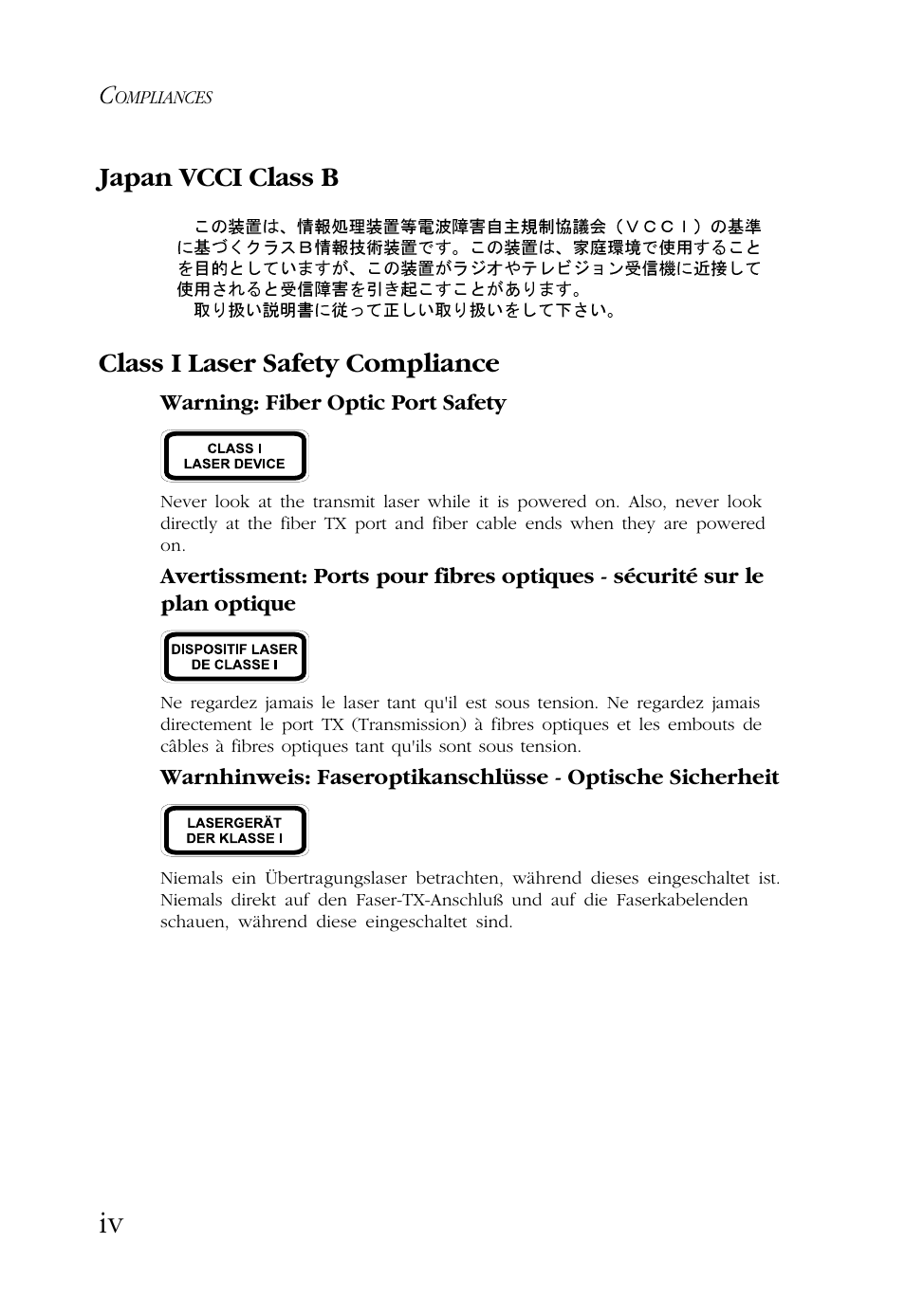 Japan vcci class b class i laser safety compliance | SMC Networks TigerCard 1000 User Manual | Page 9 / 58