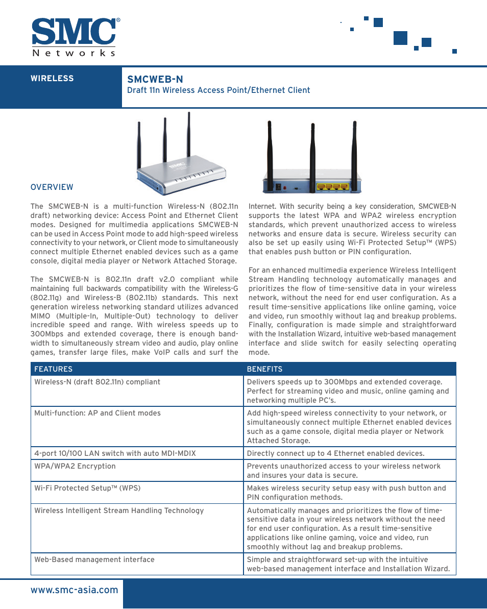 SMC Networks EZ Connect SMCWEB-N User Manual | 2 pages