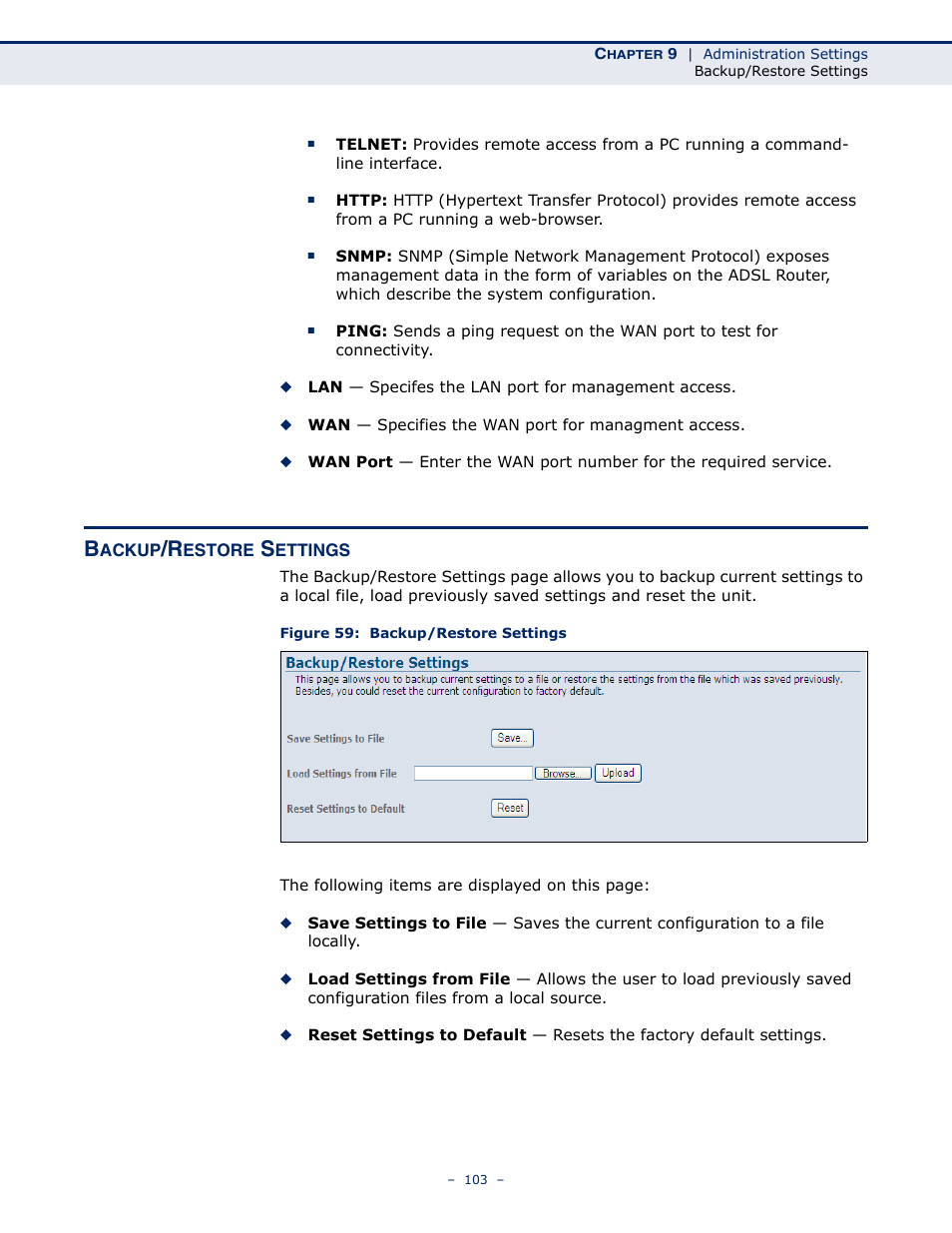 Backup/restore settings, Figure 59: backup/restore settings | SMC Networks BARRICADE SMC7901WBRA2 B1 User Manual | Page 103 / 150